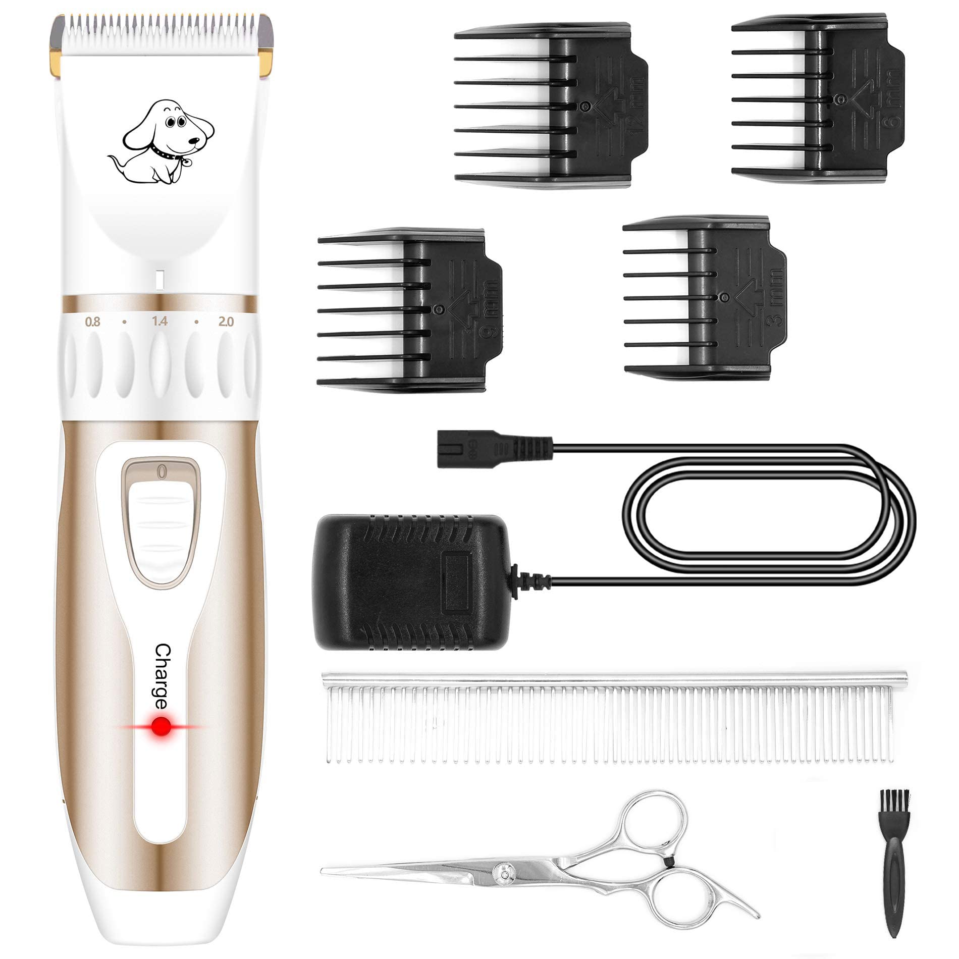 Maxshop Pet Grooming Clippers, Professional Quiet Rechargeable Cordless Pet Hair Clippers with Comb Guides Scissors Stainless St