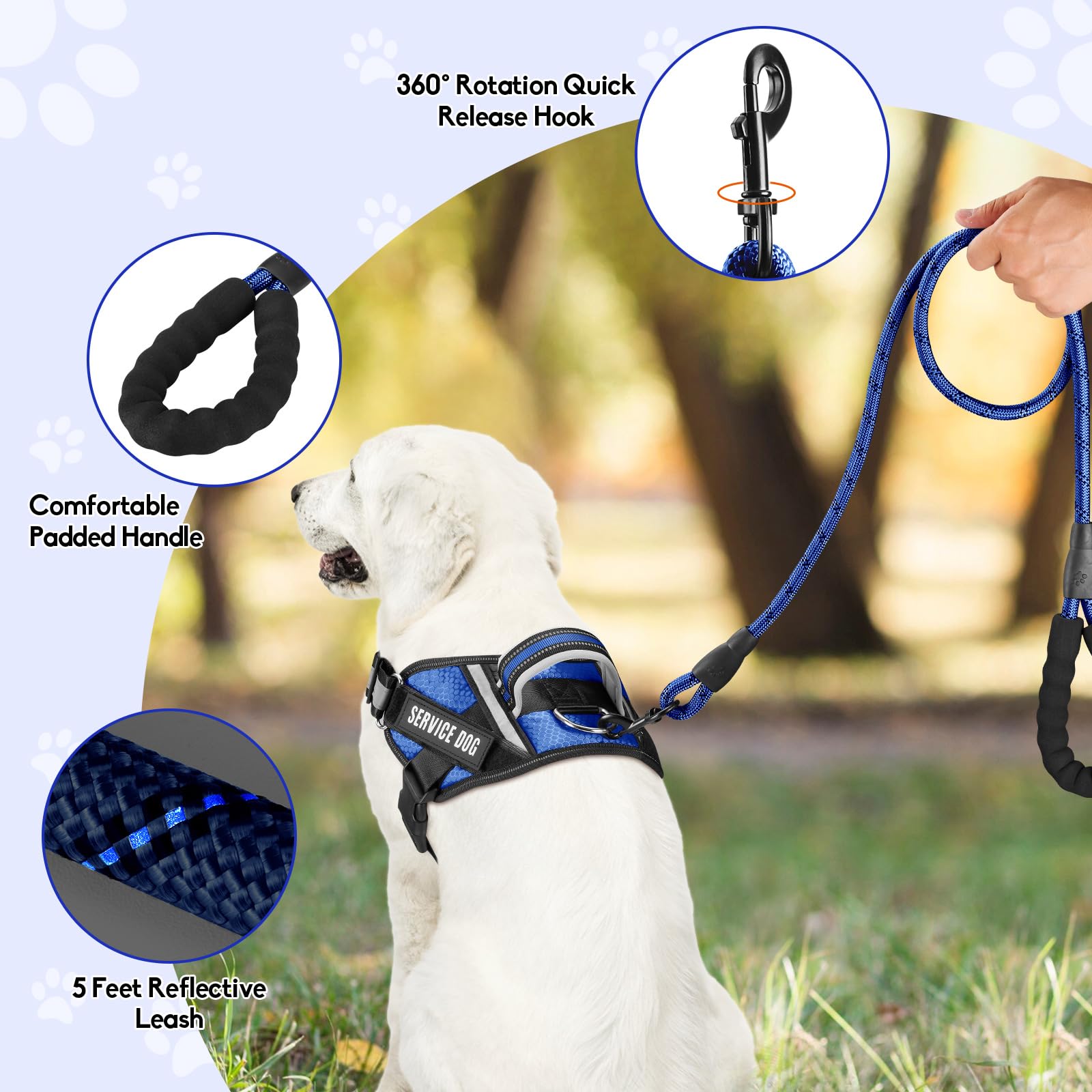 Service Dog Vest Harness And Leash Set, Animire In Training Dog Harness With 10 Dog Patches, Reflective Dog Leash With Handle Fo