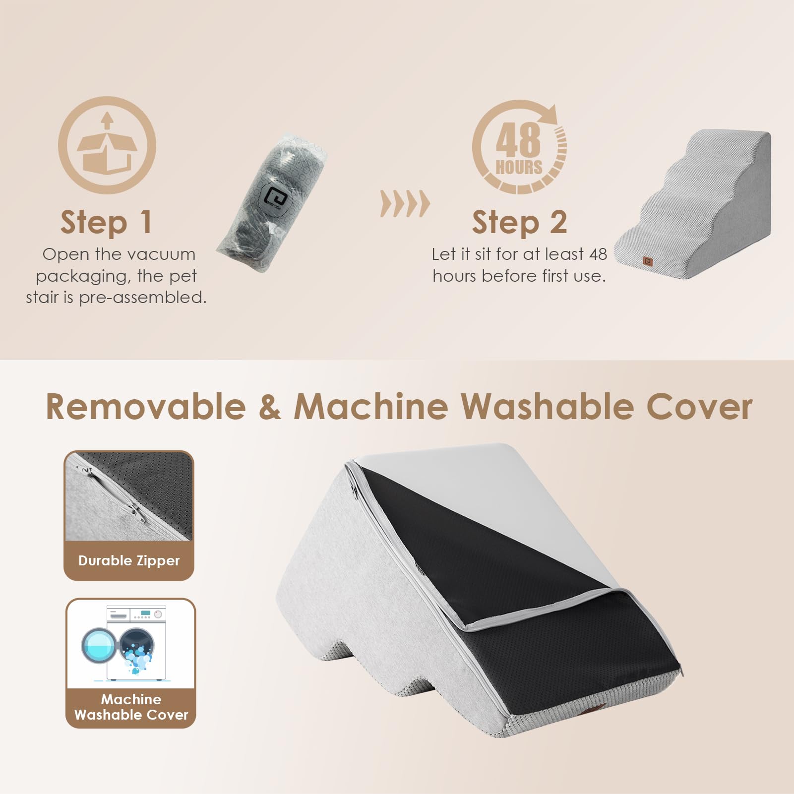 Eheyciga Curved Dog Stairs Ramp For High Beds 19.7' H, 4-Step Dog Steps For Small Dogs And Cats, Pet Stairs For High Bed Climbing, Non-Slip Balanced Pet Step Indoor, Light Grey