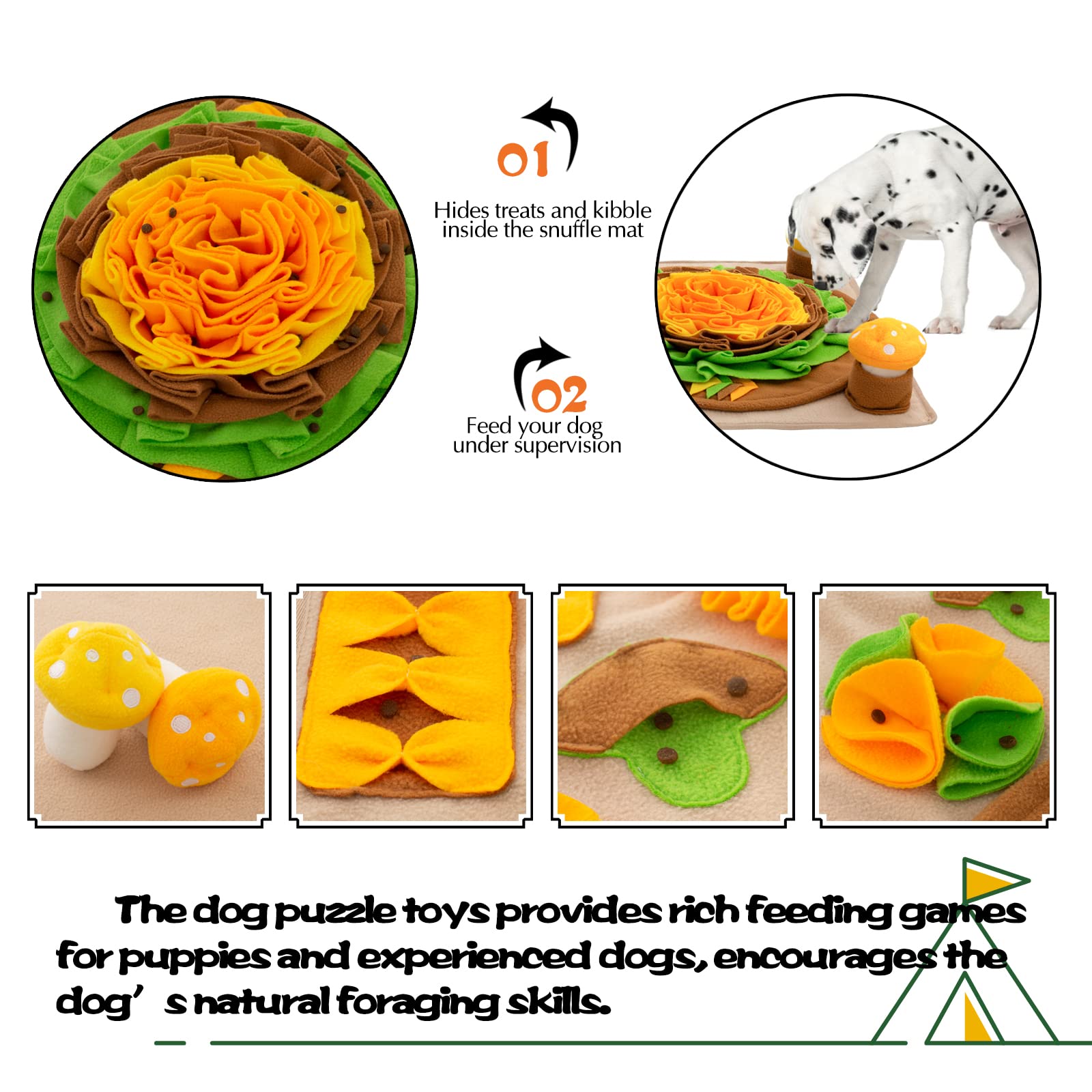 Meilzer Pet Snuffle Mat for Dogs Hedgehog Puzzle Toy Large Sniffing Mat with Squeaky Mushrooms Portable Indoor/Outdoor Digging M