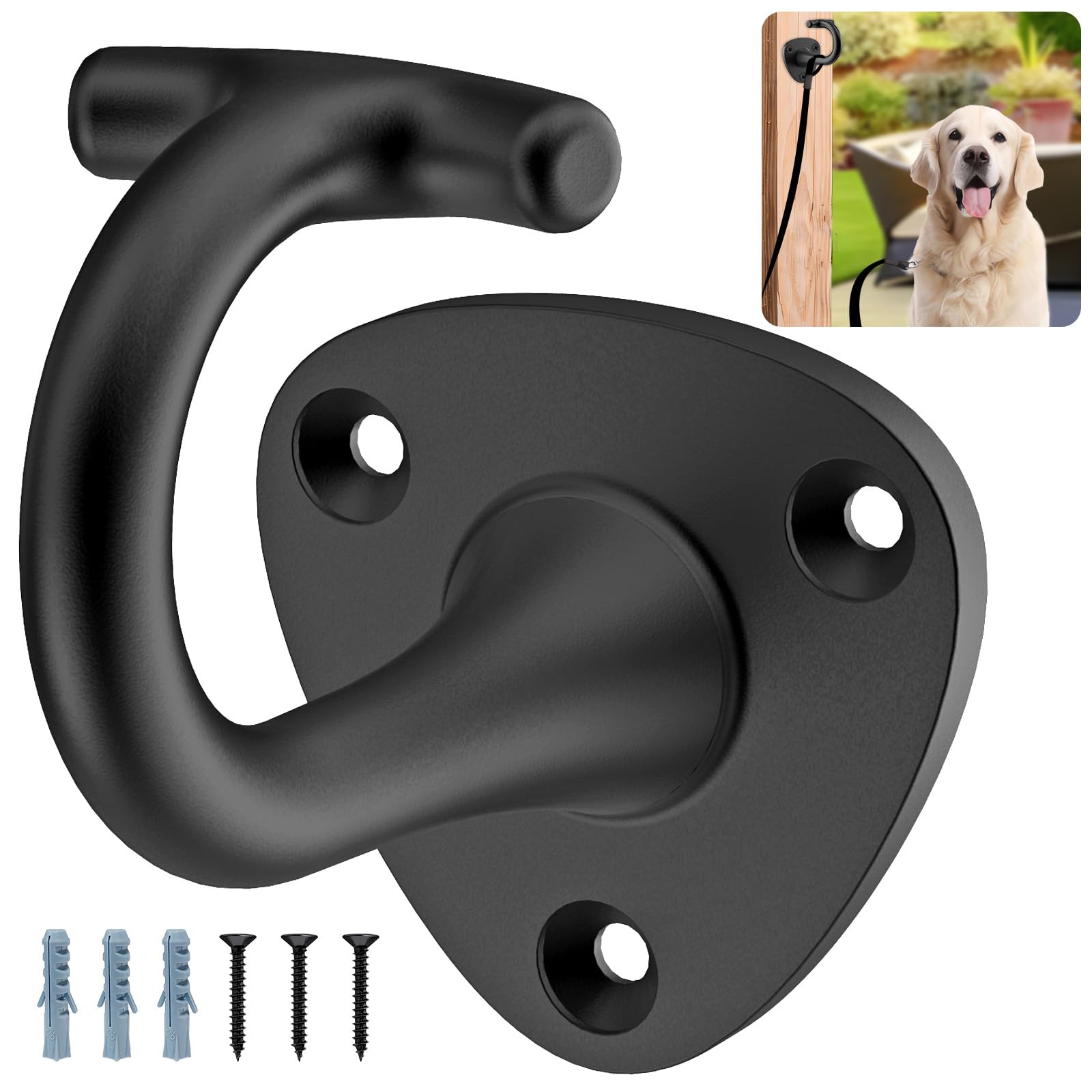 BeneLabel Dog Leash Hooks for Wall Black Dogs Leash Wall Mount Dog Hook for Leashs for Secure and Escape-Proof Hook for Lead Man