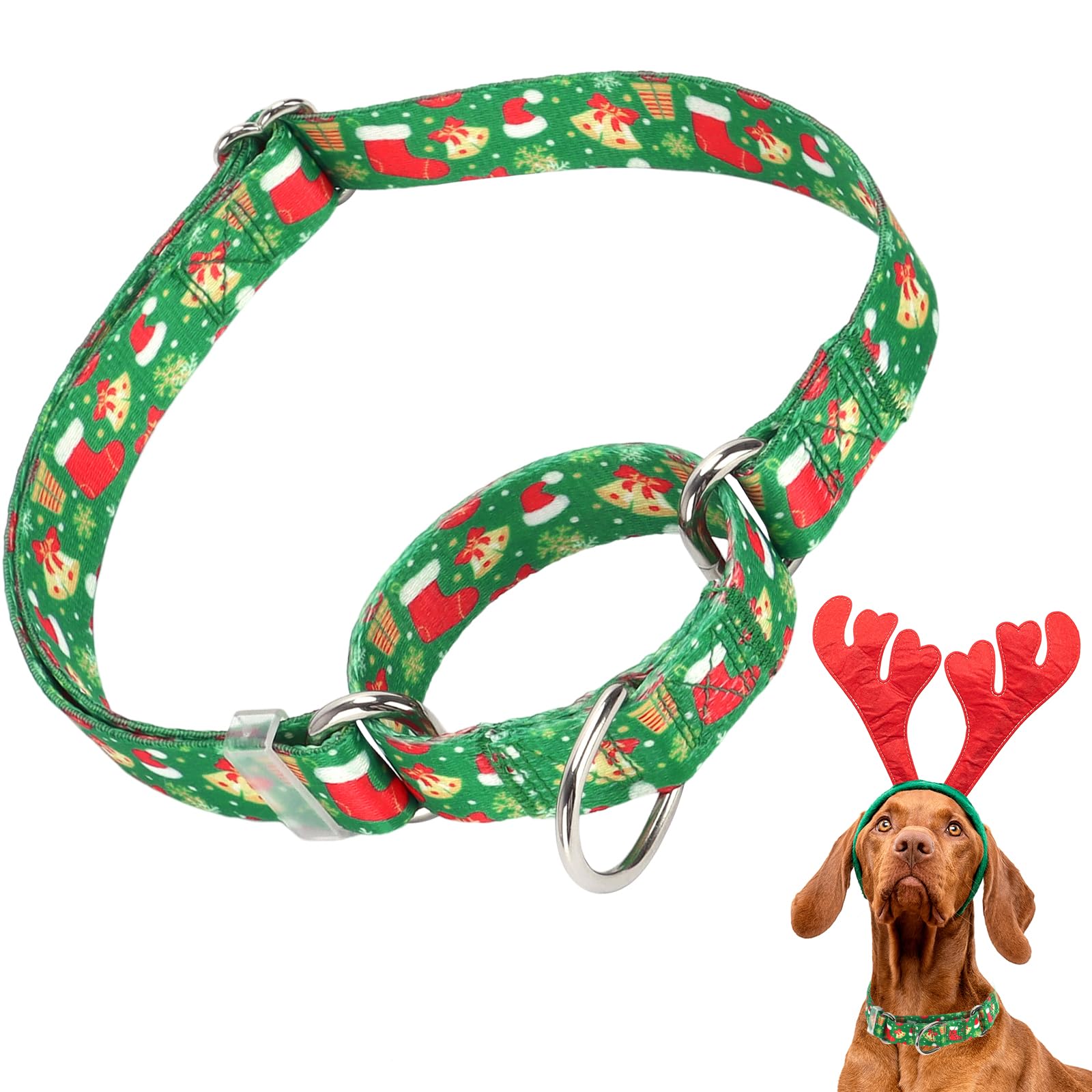 Christmas Martingale Collar For Dogs With Snowflakes Bells Hats, Adjustable Classic Nylon Martingale Dog Collar For Boy Girl Dog