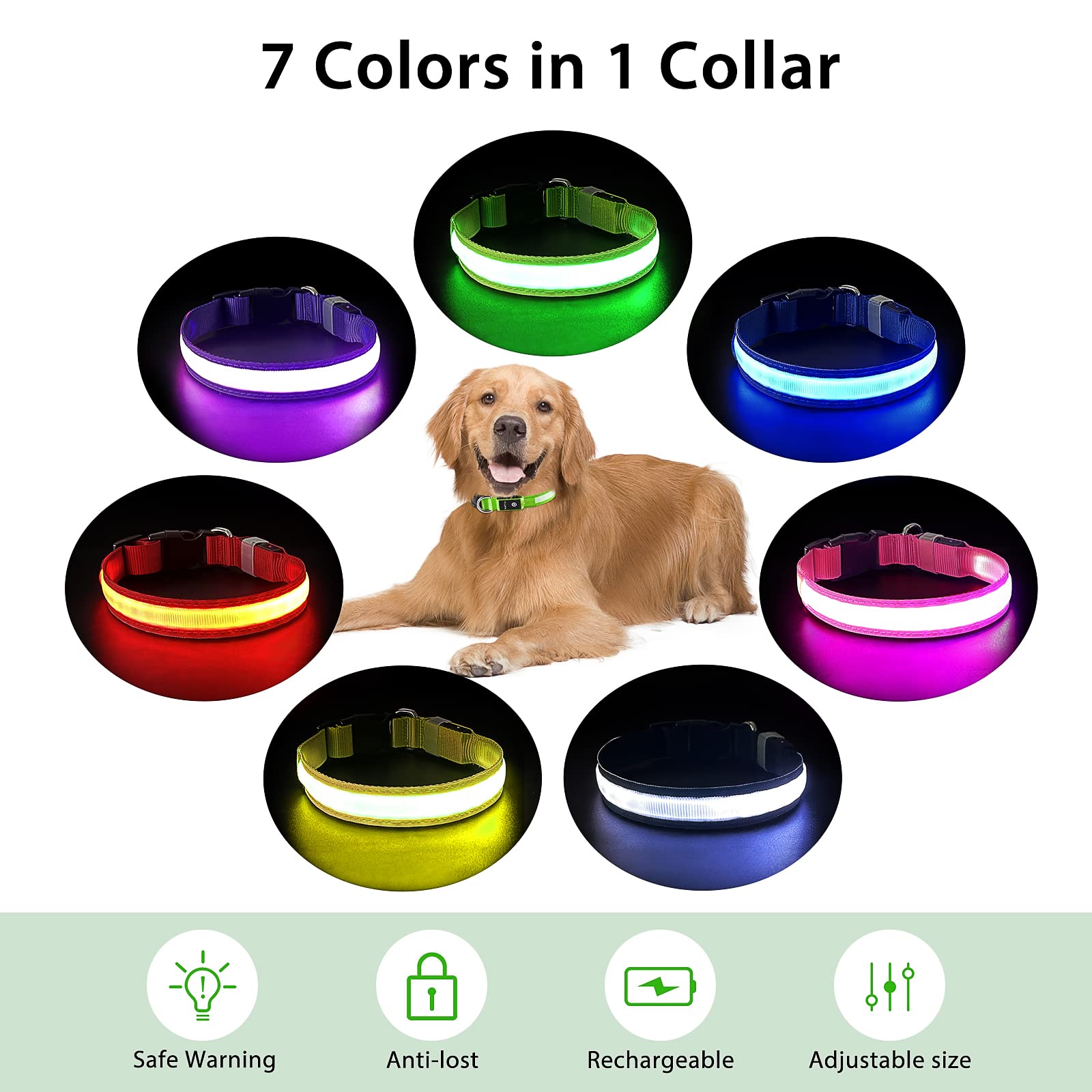 Pceotllar Light Up Dog Collar Lights For Night Walking - Led Dog Collar Light Rechargeable Color Changing, Glow In The Dark Dog Collars Waterproof Glowing Dog Collars For Large Small Medium Dogs