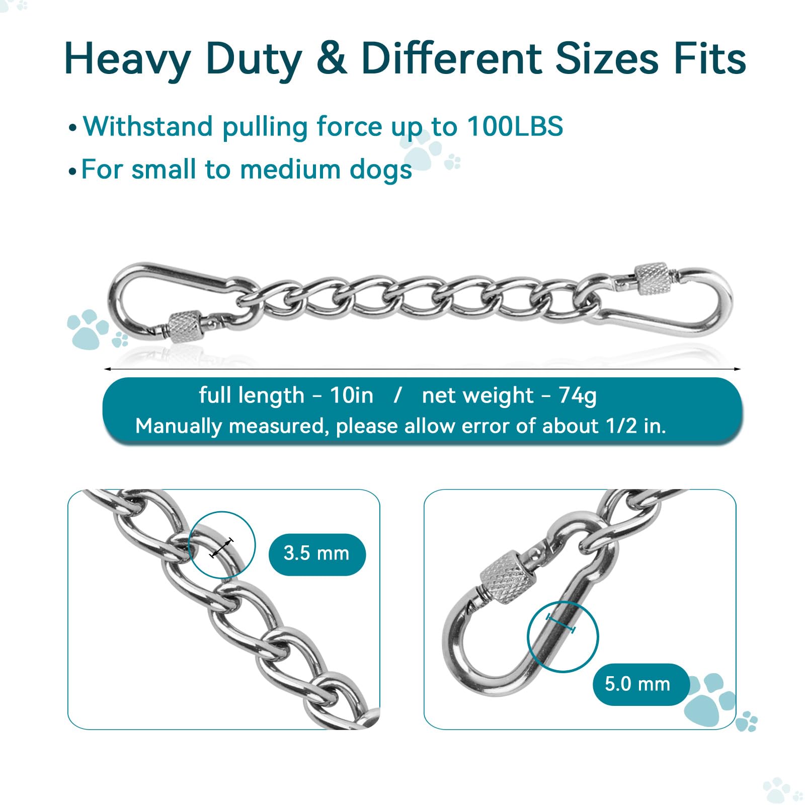 Ozzynods Dog Collar Safety Clip, Chew Proof Prong Collar Double Ended Backup Clasp Stainless Steel, Heavy Duty Dog Chain Leash C