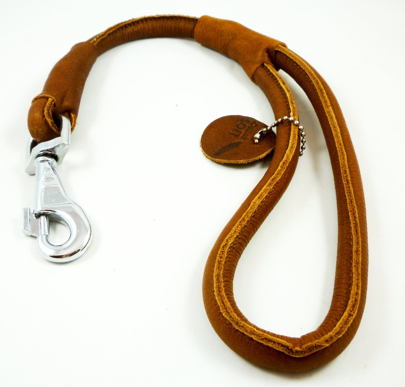 Brown Round Genuine Rolled Leather Dog Short Leash 20' Long 5/8' Wide Lead For Large Breeds
