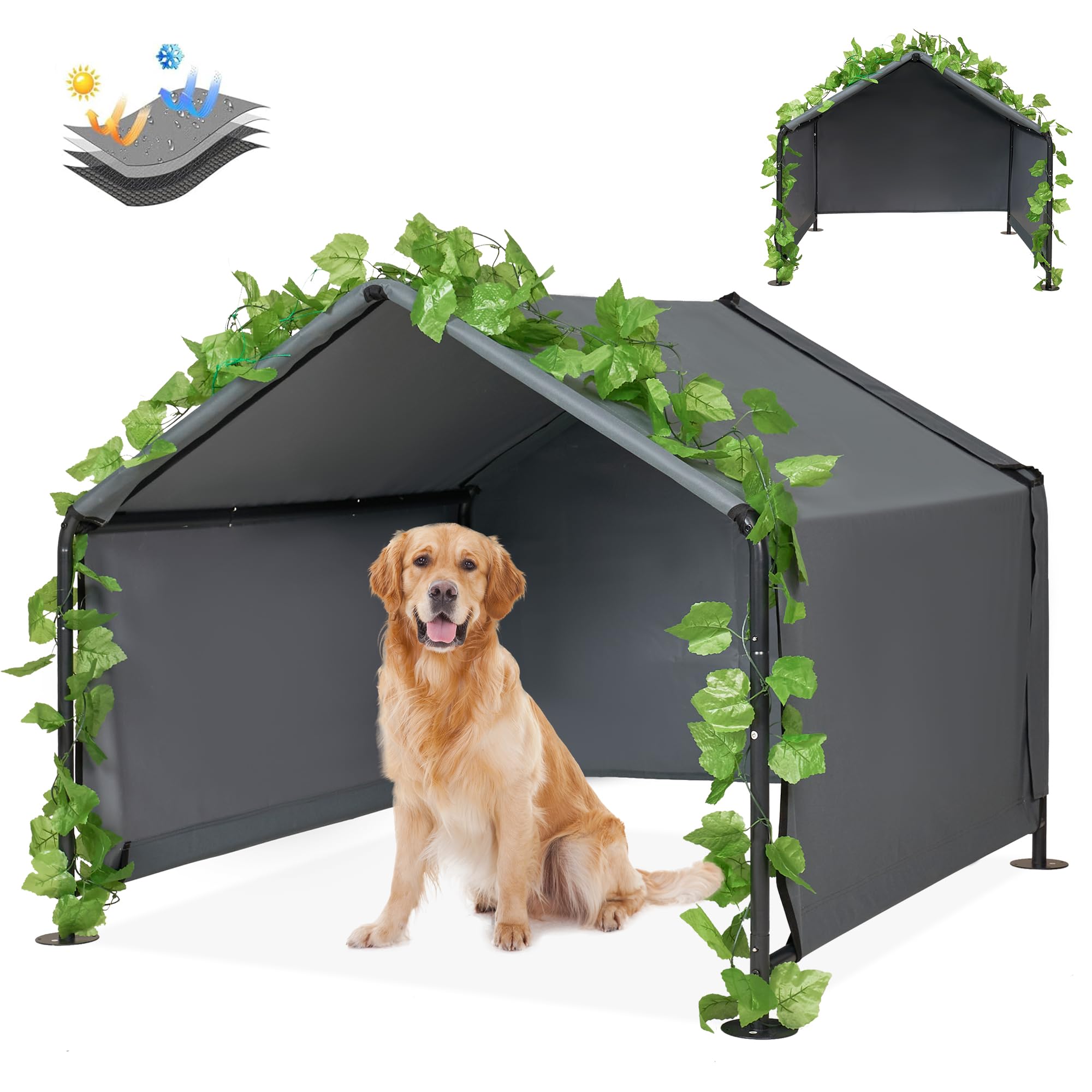 Inrlkit Large Dog Shade Shelter Outdoor Tent Dog House For Large Medium Dogs, Outside Sun Rain Canopy Pet House For Homeless Cat