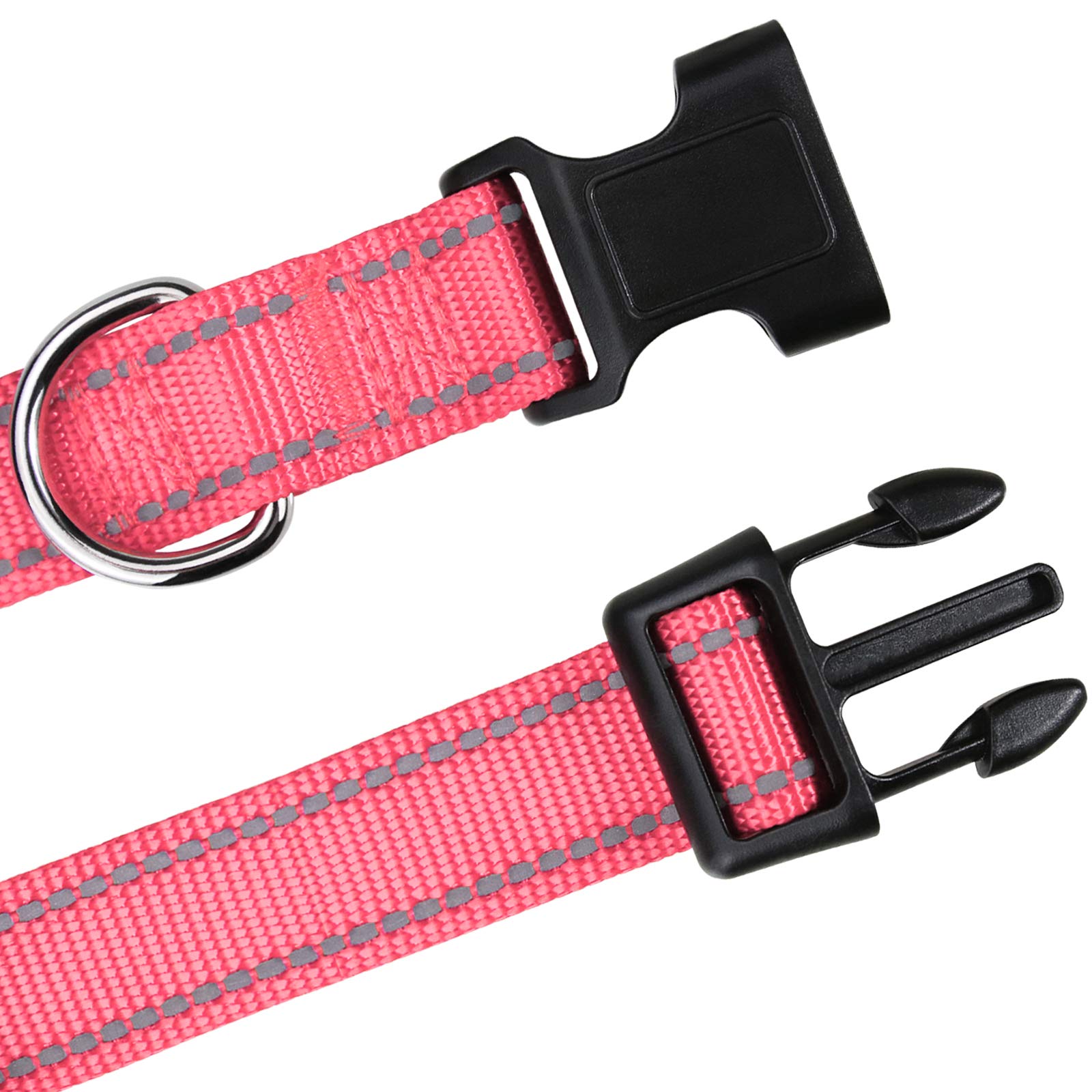 Tagme Reflective Nylon Dog Collars, Adjustable Classic Dog Collar With Quick Release Buckle For Extra Small Dogs, Baby Pink,5/8' Width