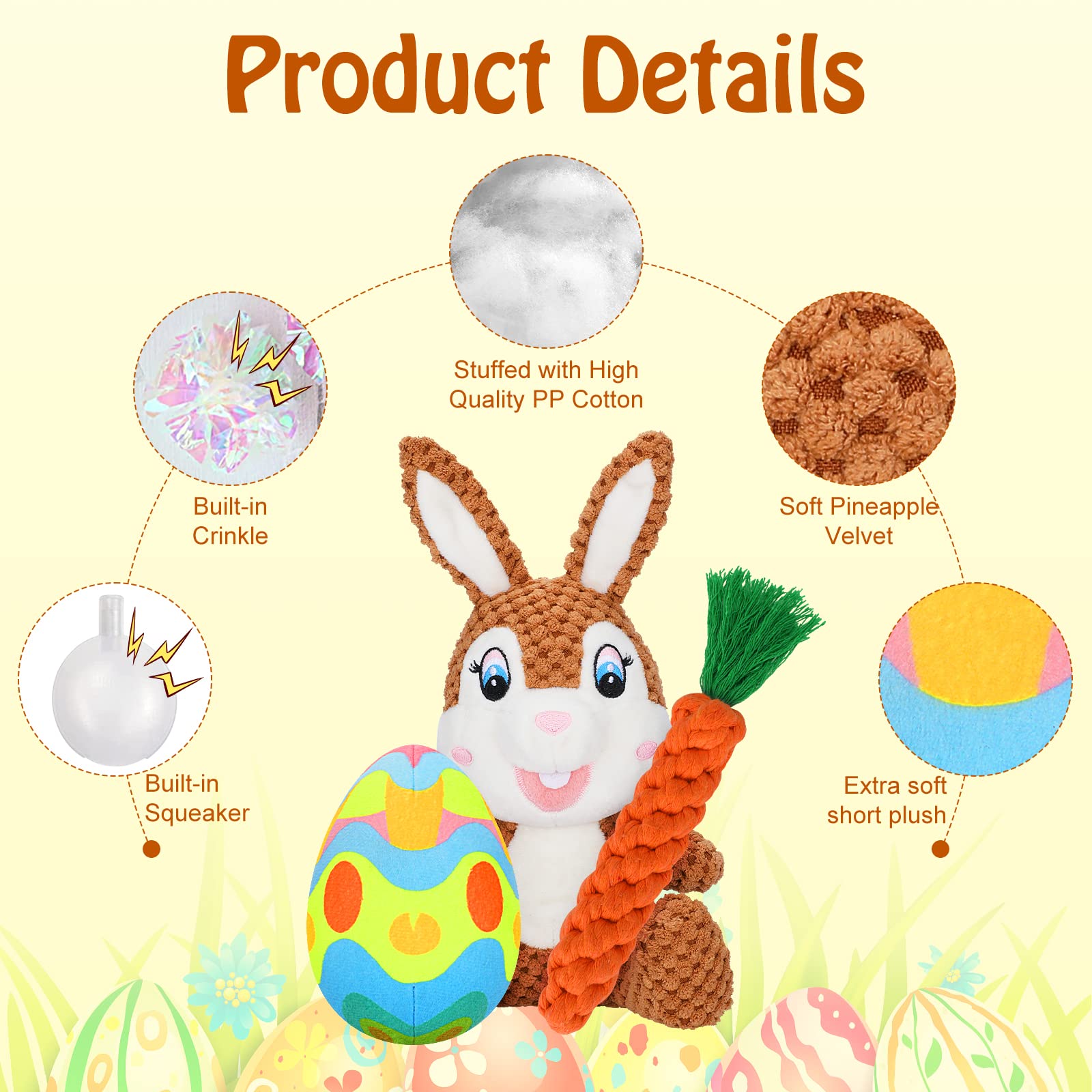 Bwogue 4Pcs Easter Dog Toy Kit, Plush Easter Bunny Egg Dog Toy With Squeaker And Crinkle Paper, Stuffed Animal Chew Toys Carrot
