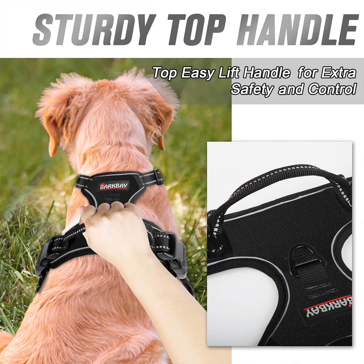 Barkbay No Pull Dog Harness Front Clip Heavy Duty Reflective Easy Control Handle For Large Dog Walking(Black,M)