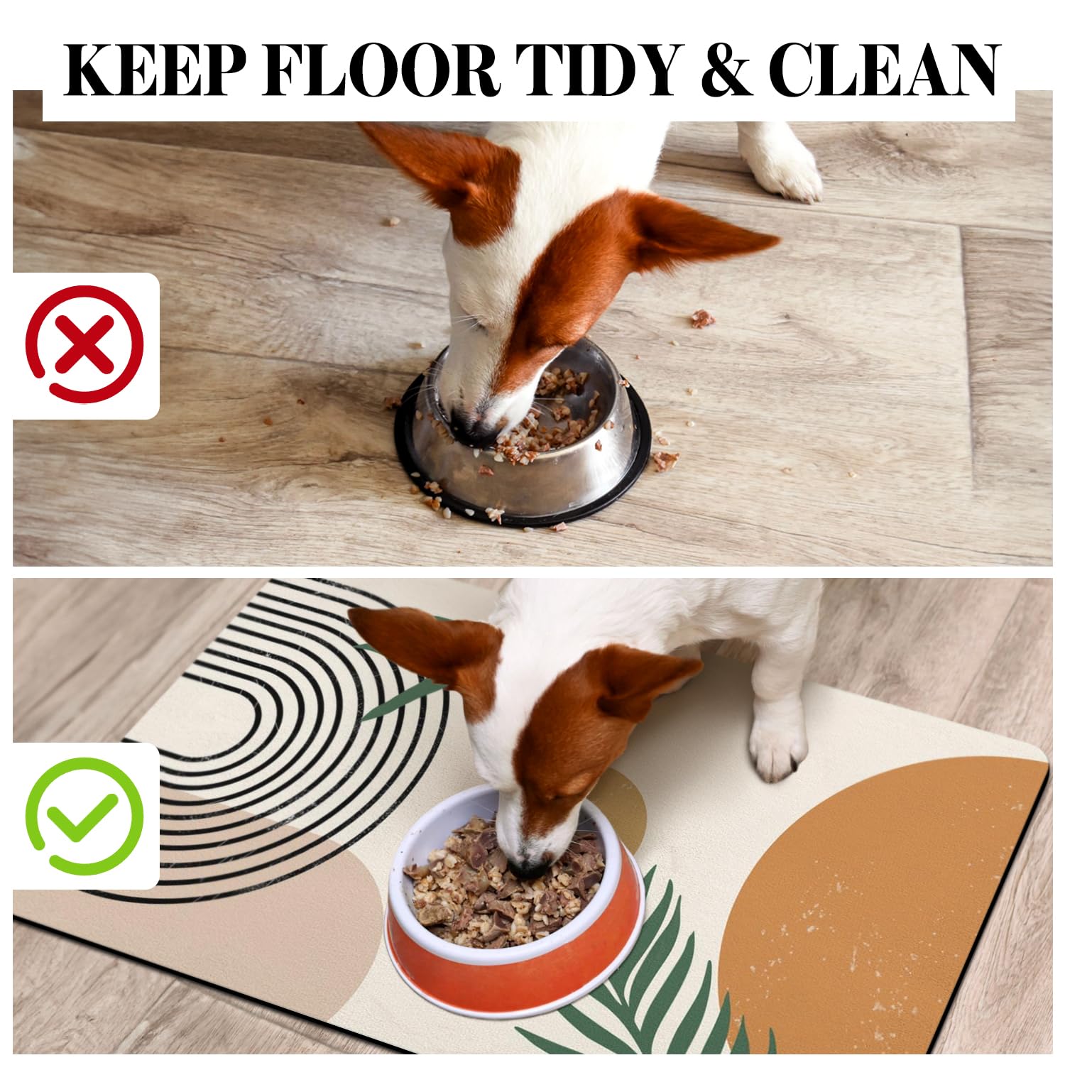 Dog Food Mats for Floors Super Absorbent, Pet Cat Food Mat - Non Slip Dog Bowl Mats for Food and Water, Eco-Friendly Boho Dog Pl