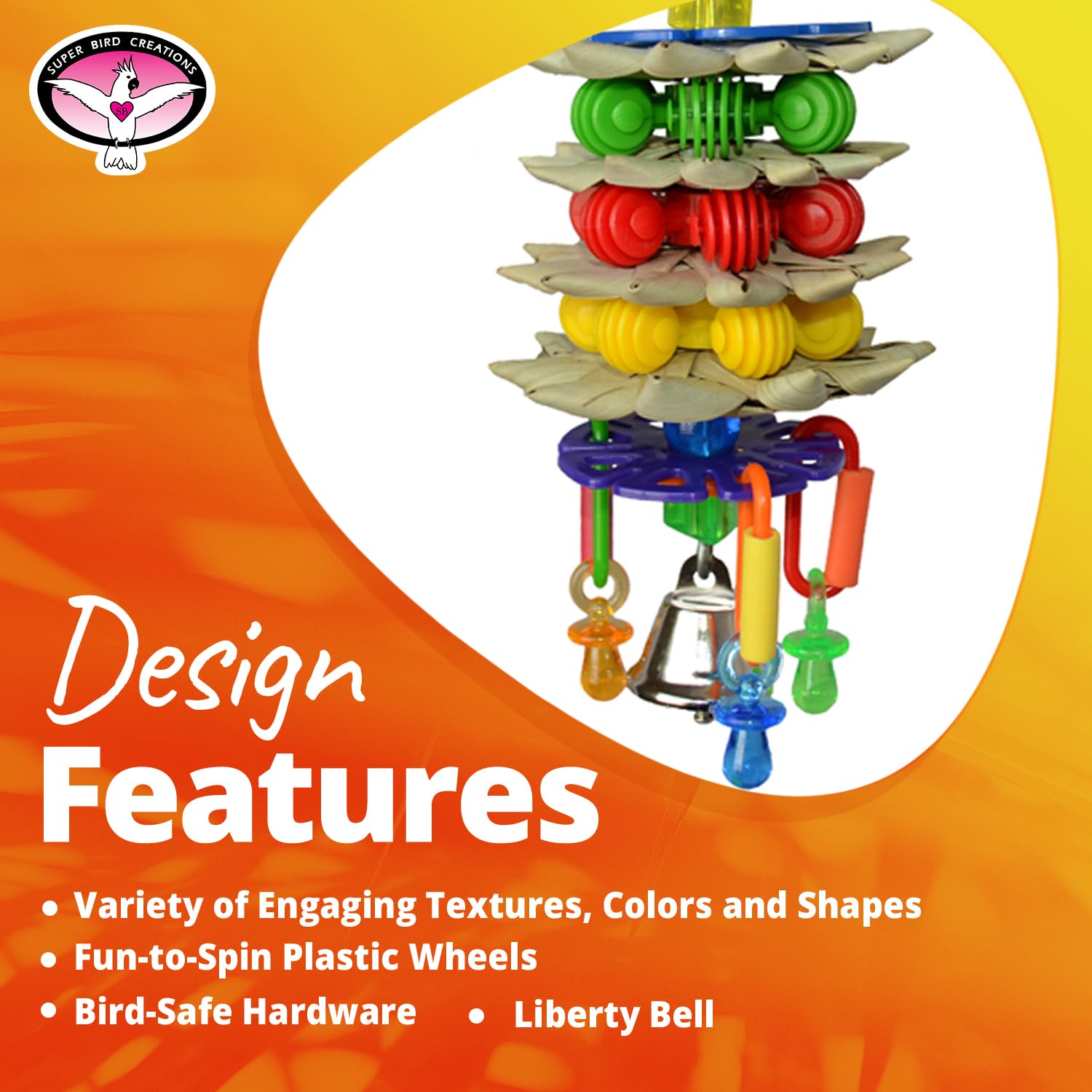 Super Bird Creations Sb765 Triple Decker Bird Toy For Medium Sized Pet Birds - Ringnecks, Medium Conures, Cockatiels, Caiques, Pionus, Senegals - Bird Safe Component And Design - 8' X 3'