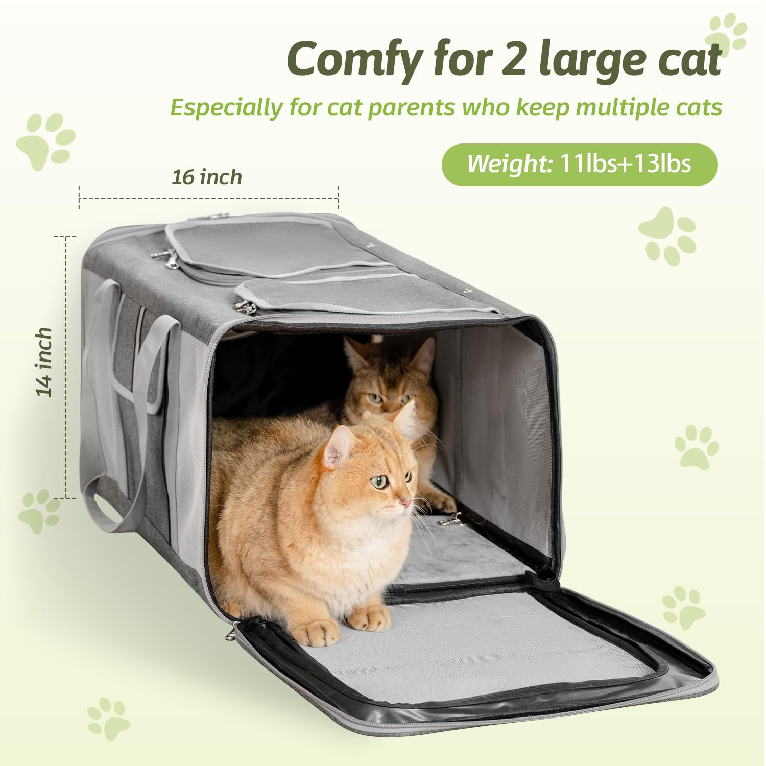 Sedioso Extra Large Cat Carrier for 2 Cats, 24x 14x 16in Pet Carrier for Cat and Dog Up to 40lbs, All-Sided Large Mesh Cat Carri