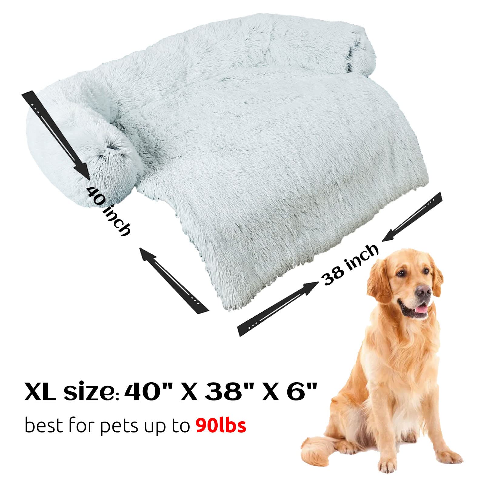 HACHIKITTY X-Large Grey Dog Sofa Bed Mat Cover, Soft Plush Couch Protector for Dogs, Washable Pet Furniture Cushion