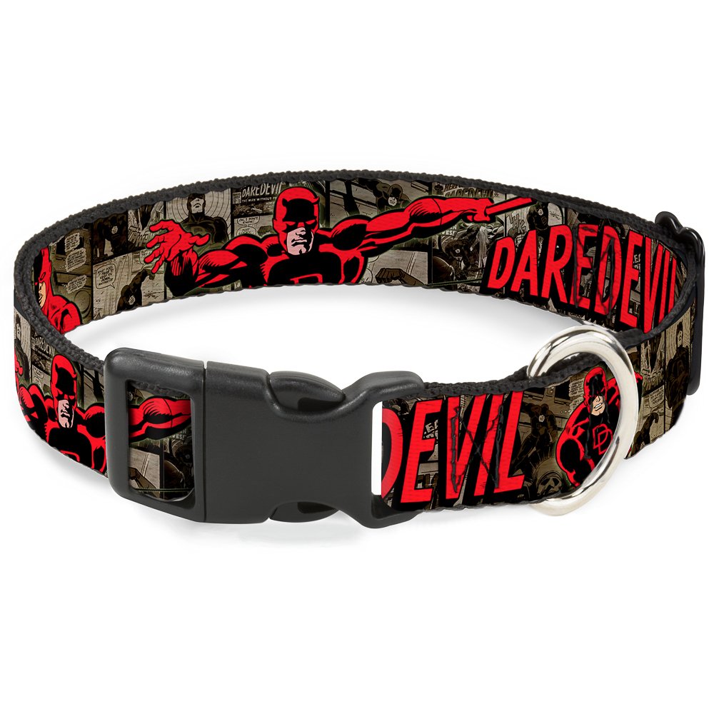 Buckle-Down ''Daredevil Action Poses/Comic Panels Grays/Red'' Plastic Clip Collar, 1'' X 11-17''/Medium