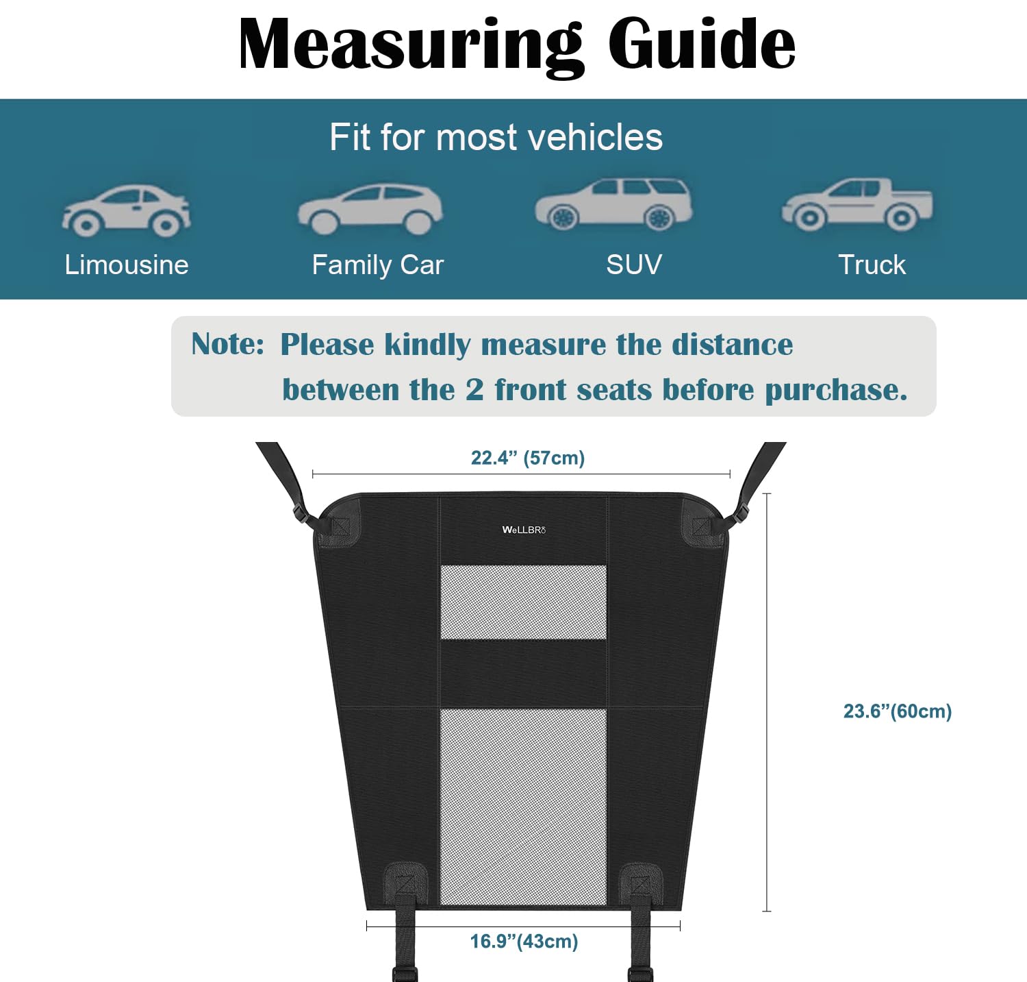 Wellbro Dog Car Backseat Barrier, Padded And Durable Nylon Net Pet Barrier, Vehicle Travel Dog Fence With 2 Mesh Windows, For Safe Driving, Easy To Install And Adjust For All Cars