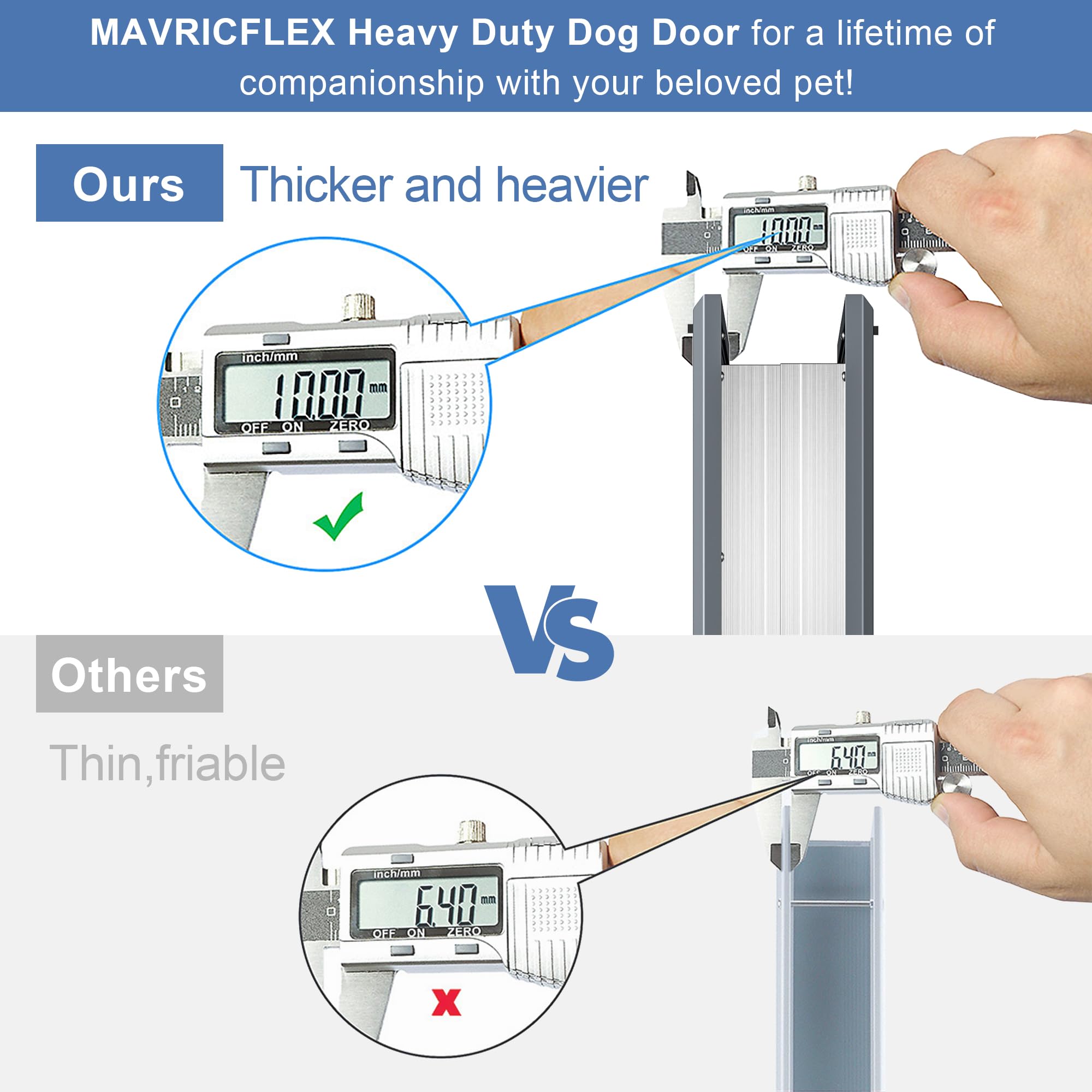 Mavricflex Heavy Duty Doggy Door With Sliding Lock Panel, Aluminum Large Dog Door With Magnetic Double Flaps Dog Door For Large