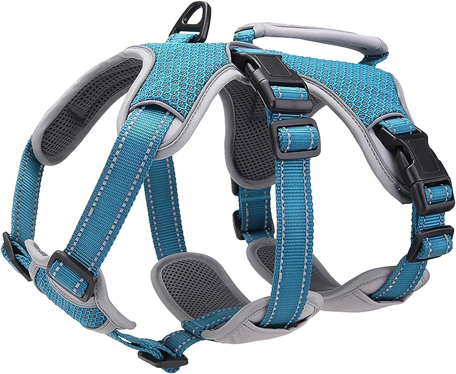 BELPRO Escape Proof Dog Harness - Reflective Adjustable Vest for Big Dogs, No Pull Design, Durable Handle, Blue, Size M