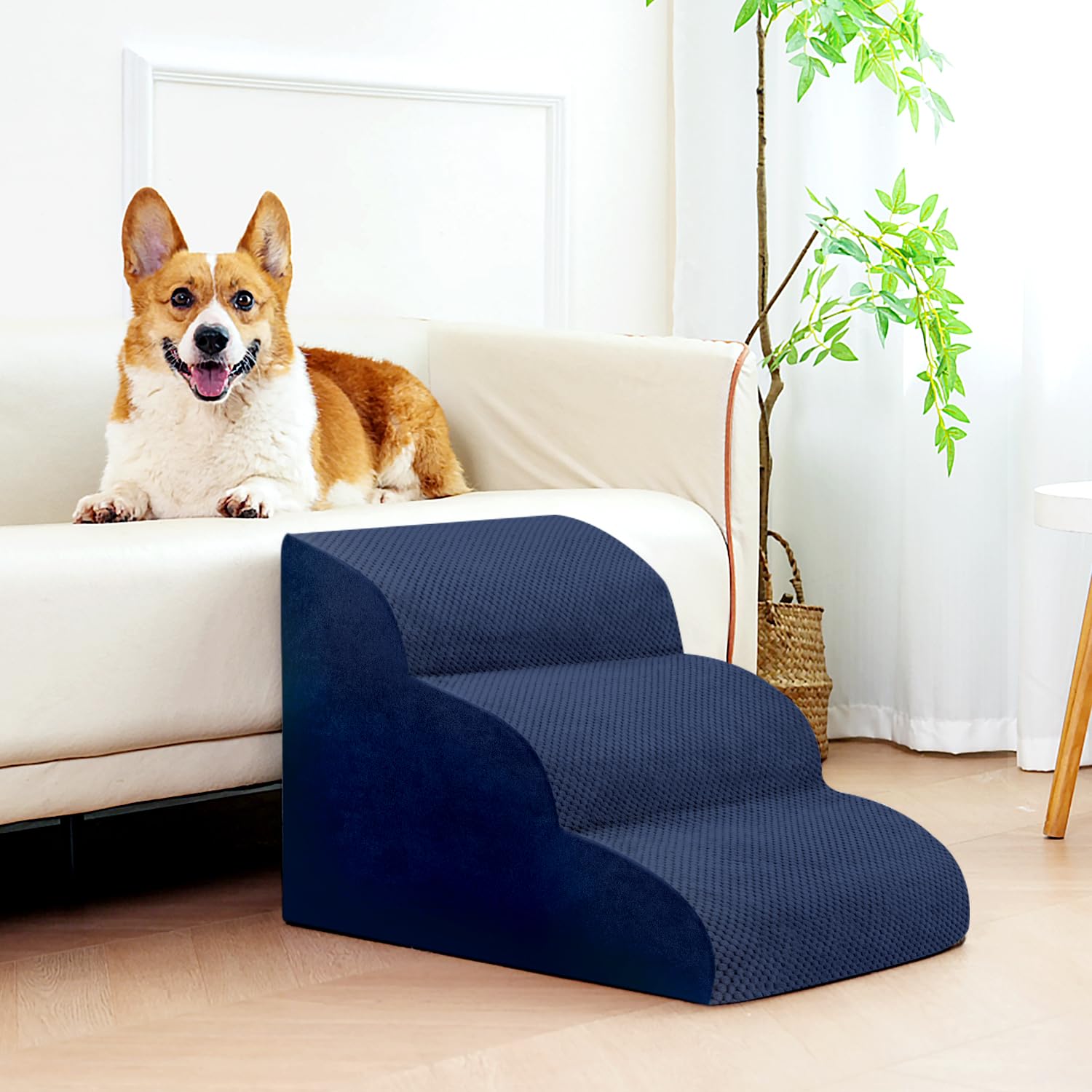 Dog Stairs for Small Dogs, High Density Foam Dog Steps, Extra Wide Non-Slip Pet Ramp for High Beds Or Couch, Soft Doggie Ladder