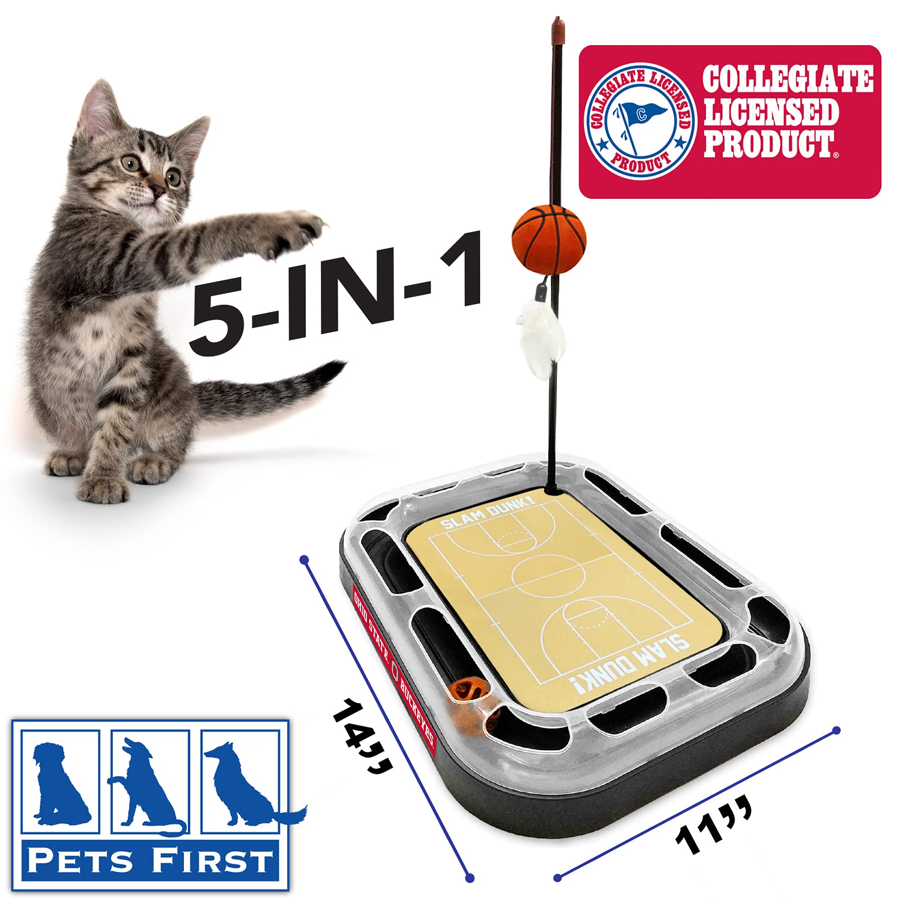Ncaa Ohio State Buckeyes 6-In-1 Reversible Basketball Court Felt/Cardboard Cat Scratcher Toy & Interactive Cat Ball Bell