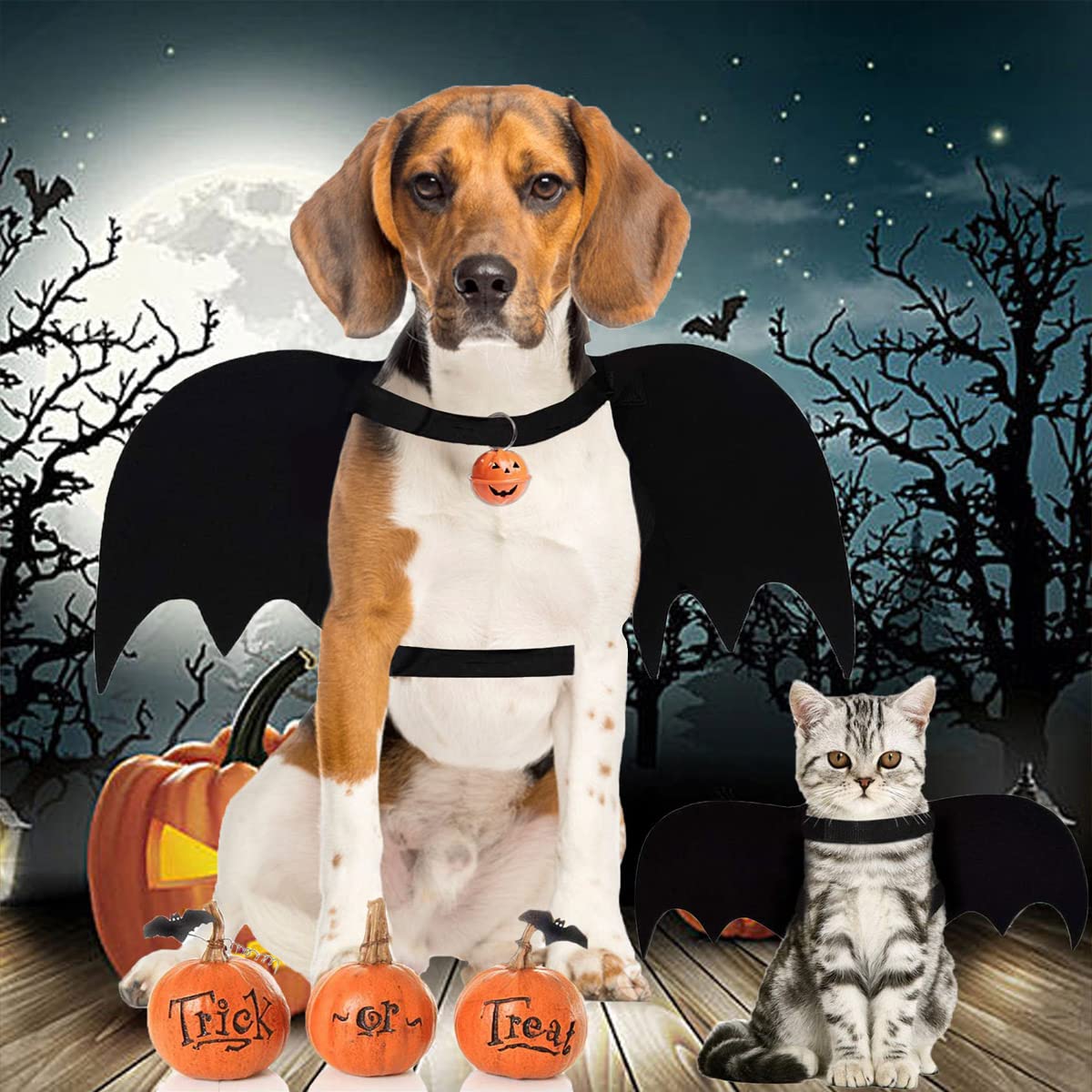 Dog Bat Costume, Halloween Pet Costumes Bat Wings Cosplay Dog Costume Cat Costume With Leash And Pumpkin Bells, Dog Clothes For Small Medium Large Dogs Cats Puppy, Funny Outfit Cool Apparel