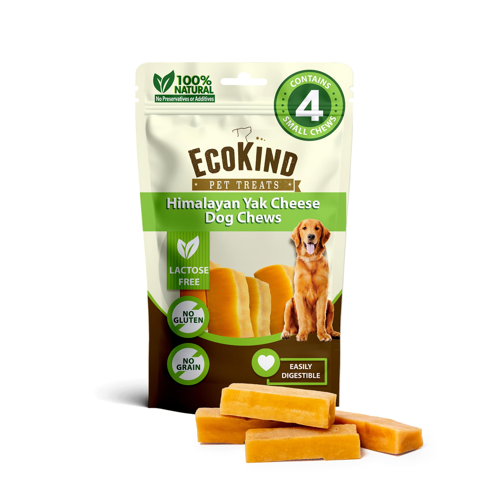 EcoKind Premium Gold Yak Cheese Himalayan Dog Chews, Healthy Dog Treats for Small Dogs, High Protein, All Natural, Long-Lasting 