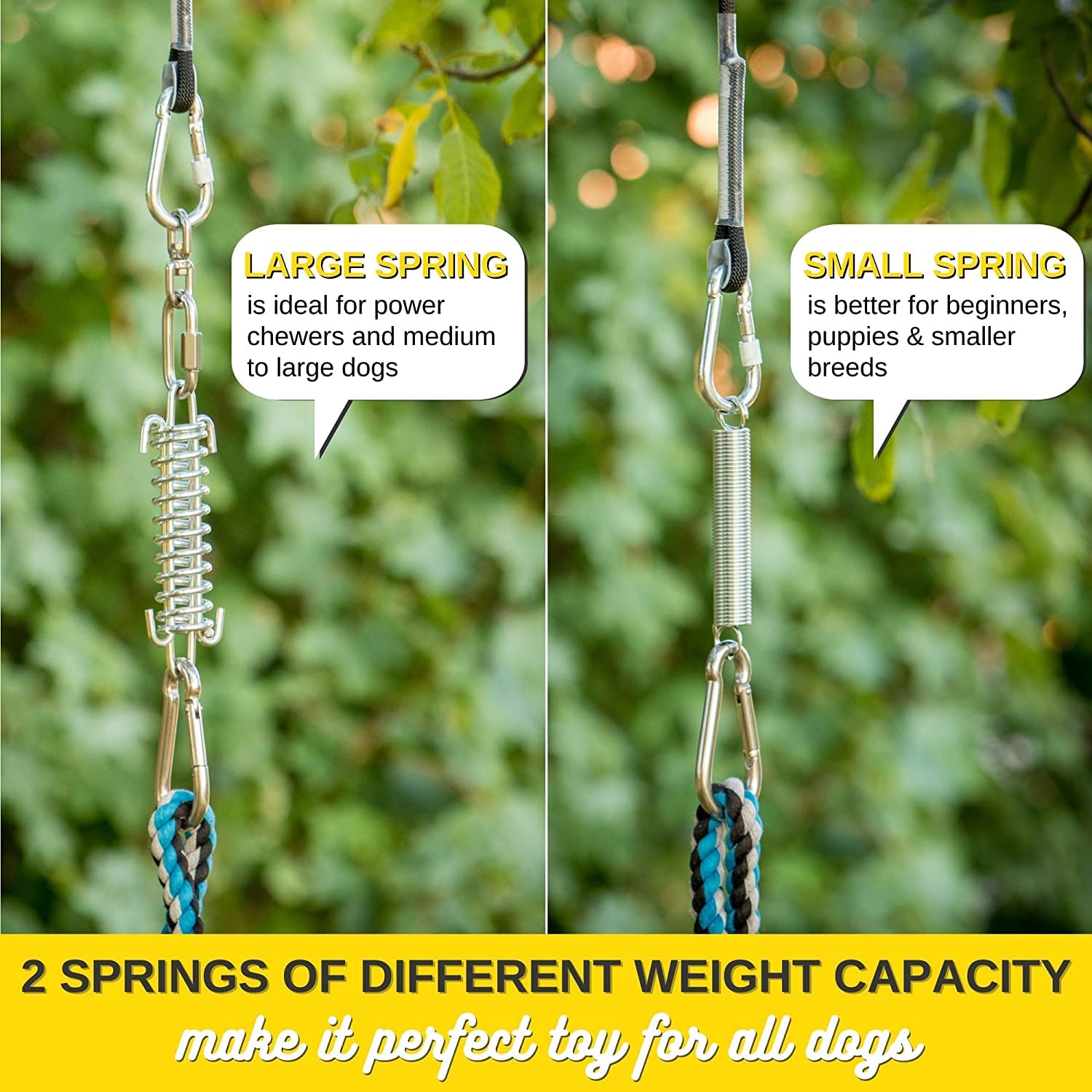 Yes4Quality Flirt Pole For Dogs, 2 Durable Spring Poles W/Strong Dog Rope Toy, Heavy-Duty Lure Pole For Dogs Of Any Size, Dog Toy For Fun Obedience Training & Exercise, Pull & Tug Of War Toy