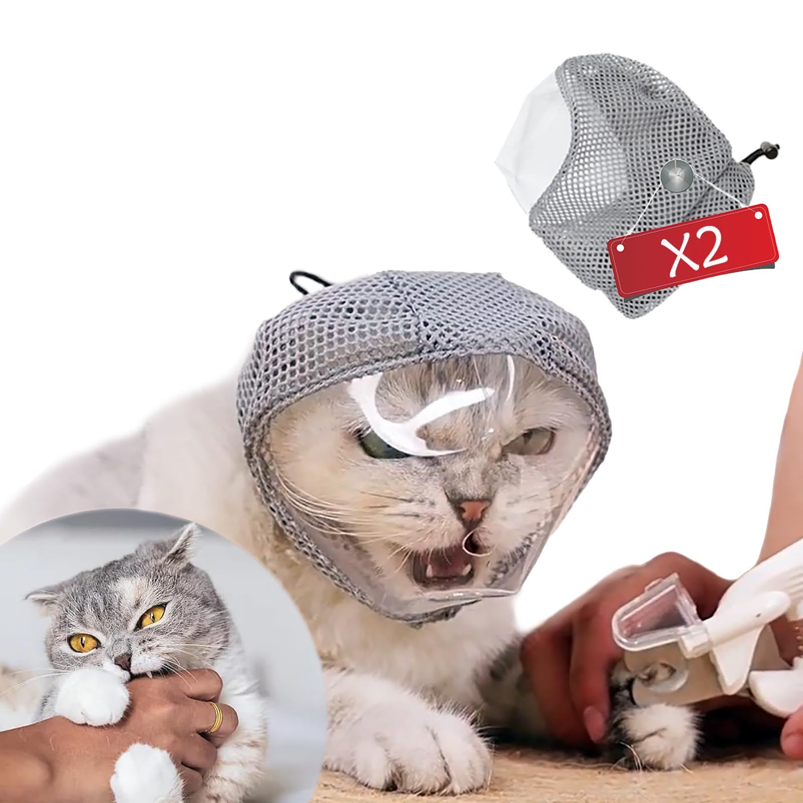 Cat Muzzle Adjustable Anti-Bite Head Cover - Breathable Grooming Mask for Nail Trimming, Bathing & Vet Injections, Safe Fit for 