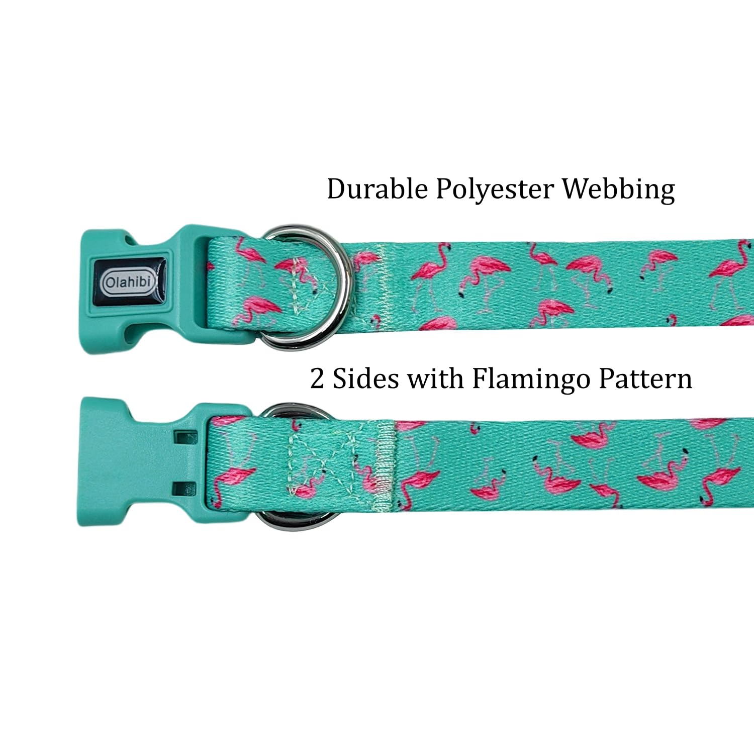 Olahibi Dog Collar Leash Set, Flamingo Pattern, Polyester Material, Adjustable Collar And 5Ft Matching Leash, For Puppy Dogs.(Xs