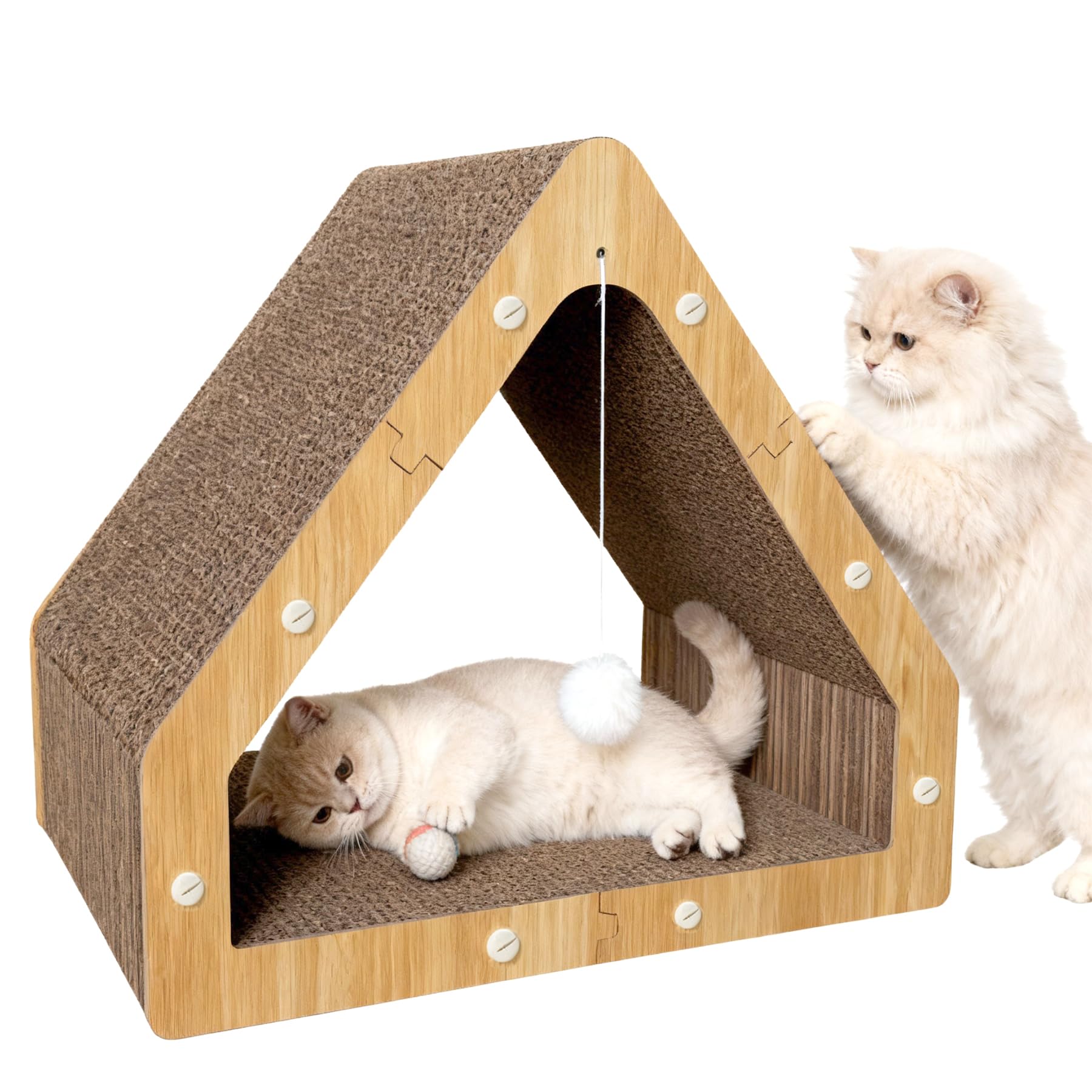JUNGLE WELL Cat Scratcher House with Hanging Ball - Cozy Corrugated Cardboard Cat Scratching Pad for Indoor Cats/Kittens, Stable