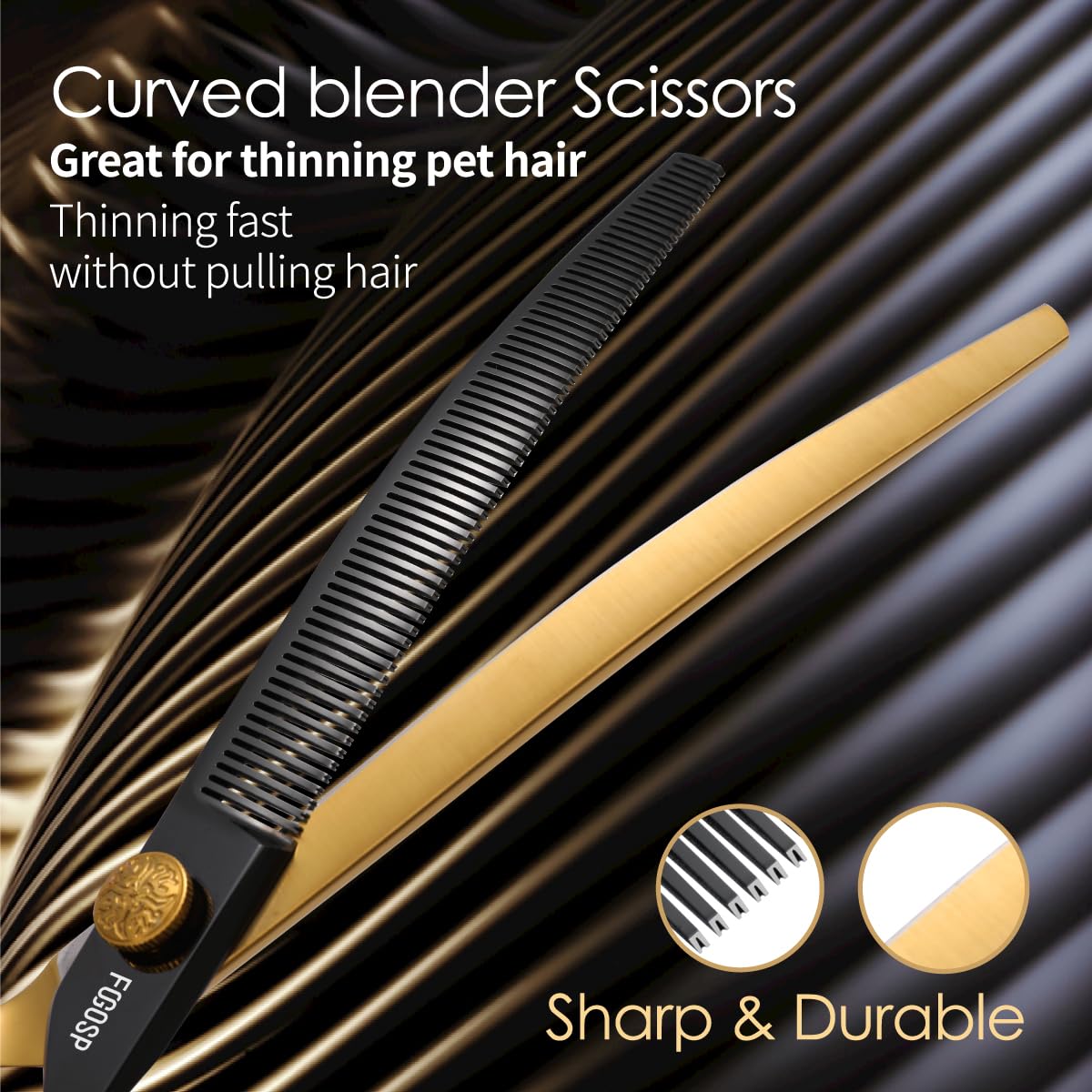 Fogosp Curved Thinning Shears Dog Grooming 7.5 In Black & Gold Two Color Multipurpose Professional Dog Grooming Scissors For Lar