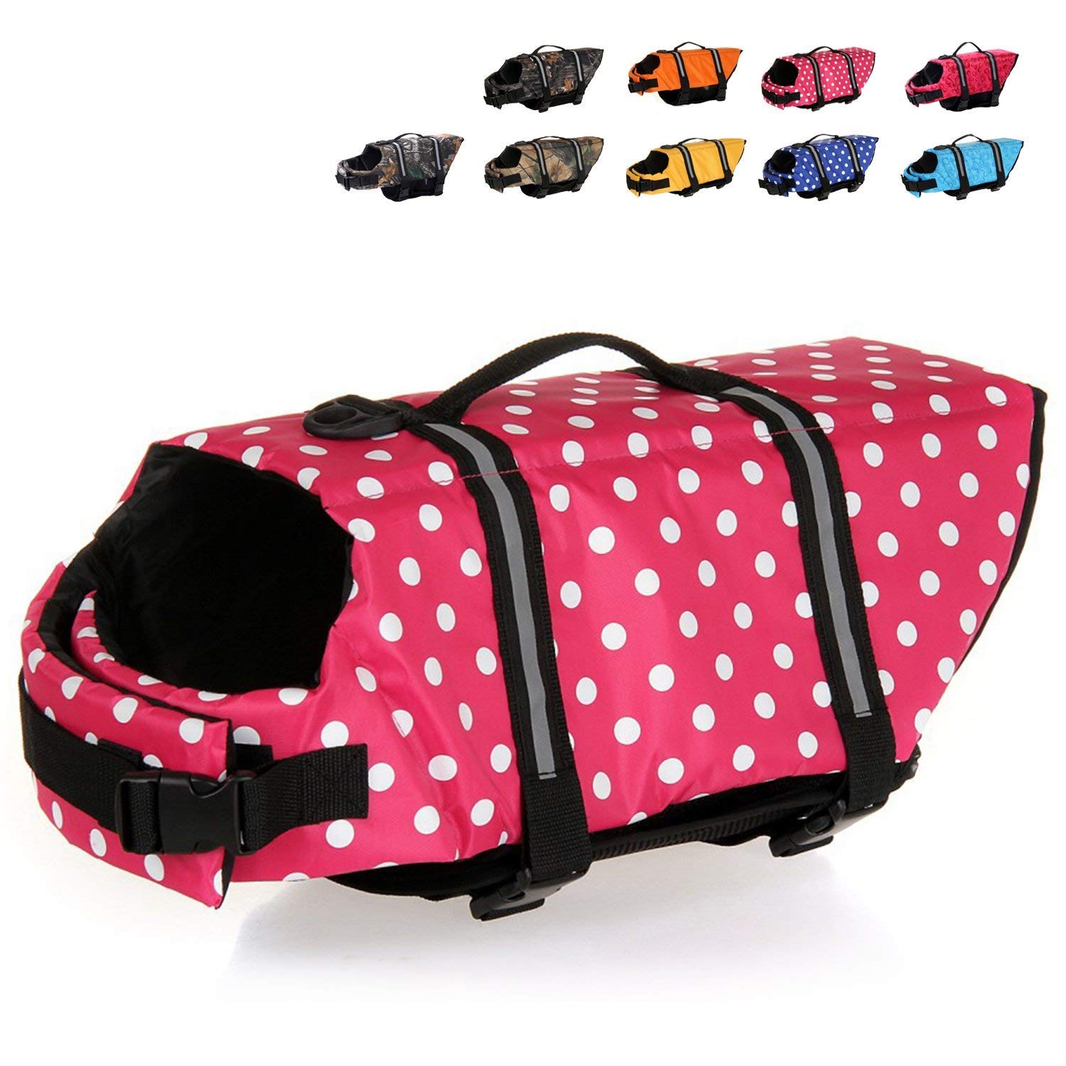 Haocoo Dog Life Jacket Vest Saver Safety Swimsuit Preserver With Reflective Stripes/Adjustable Belt Dogs?Pink Polka Dot,S