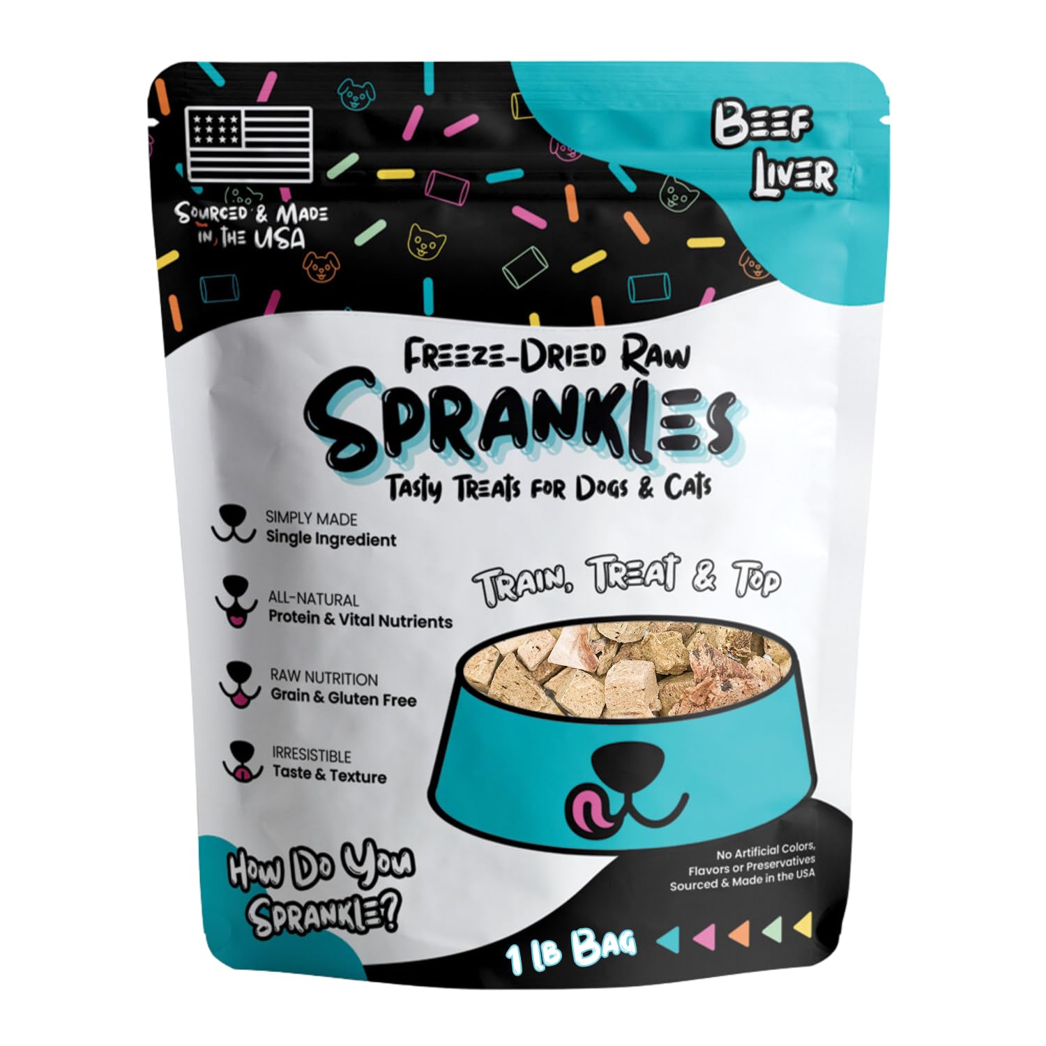 SPRANKLES Freeze Dried Beef Liver Treats for Cats & Dogs - 1LB Big Bag Single Ingredient All Natural Grain-Free, High Protein, M