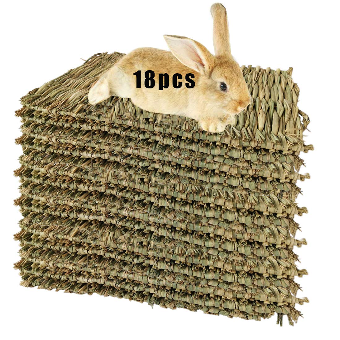 Hamiledyi Rabbit Grass Mat, Bunny Natural Straw Woven Bed,Small Animal Cages Hay Mat Sleeping Chewing,Nesting And Toys For Guinea Pig Chinchilla Squirrel Hamster Cat Dog (18Pcs Rabbit Grass Mat)