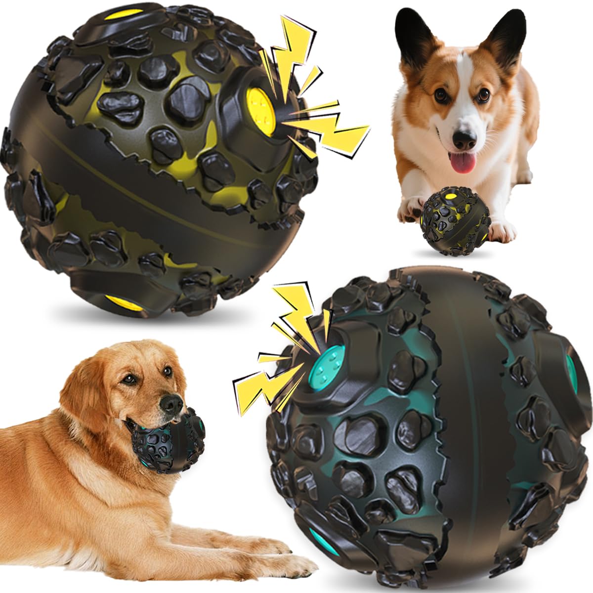 2 Pcs Dog Ball Toy for Aggressive Chewers, Interactive Dog Ball with Funny Squeaky When Wiggle, Wiggle Balls Dogs Toys for Small