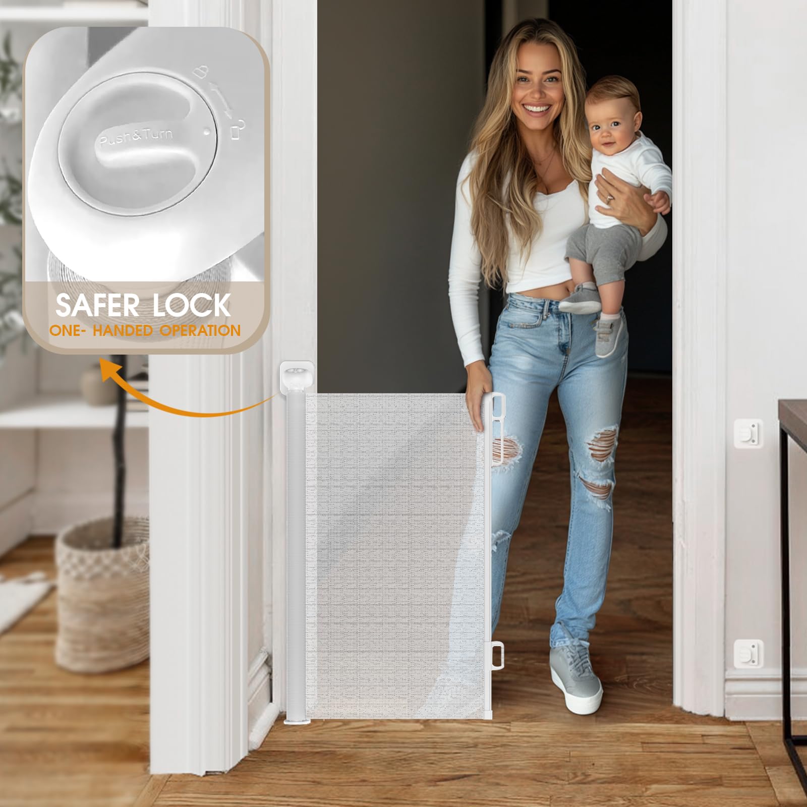 HOMEAL Retractable Baby Gate, Large Opening Retractable Mesh Gates for Baby and Pet, Extra Wide Indoor Outdoor Baby Gate for Sta