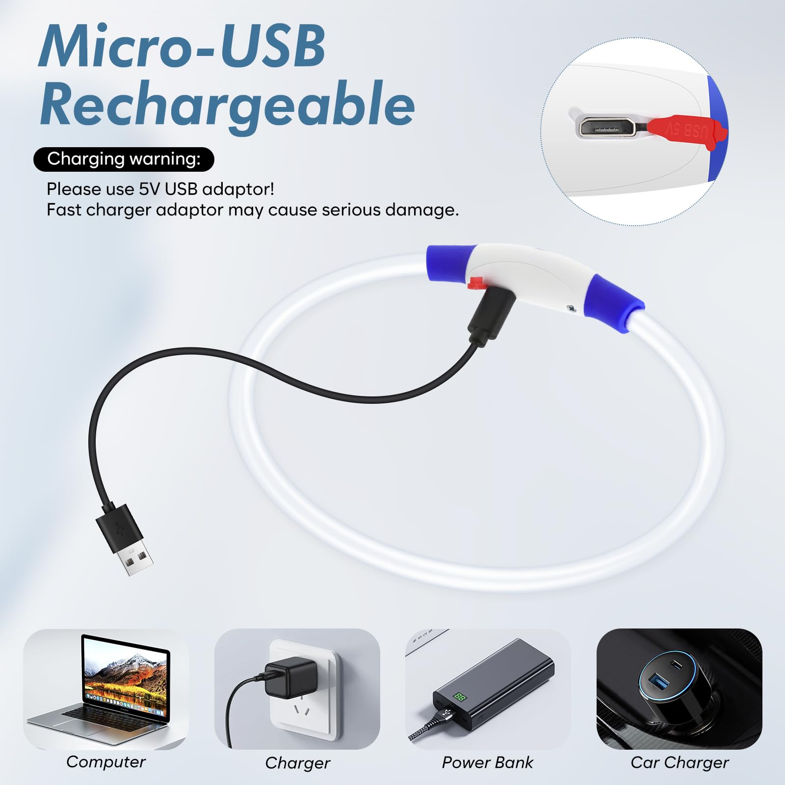 Bseen Light Up Dog Collar, Rechargeable Led Dog Collar For Night Safety, Waterproof Tpu Glowing Puppy Collar Safety Dog Lights For Night Walking (Blue)