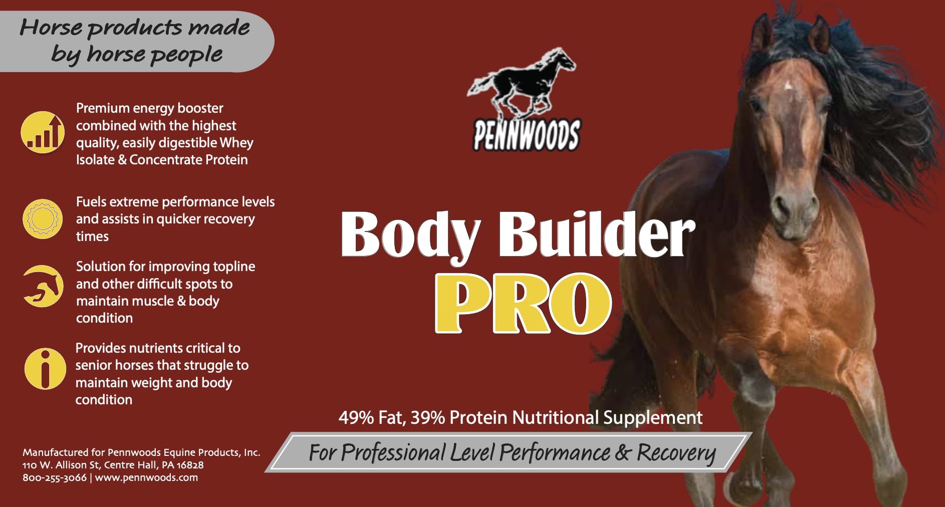 Pennwoods Body Builder Pro, Horse Weight Gain Supplement, Premium High Fat Energy Booster, with Whey Isolate and Concentrate Pro