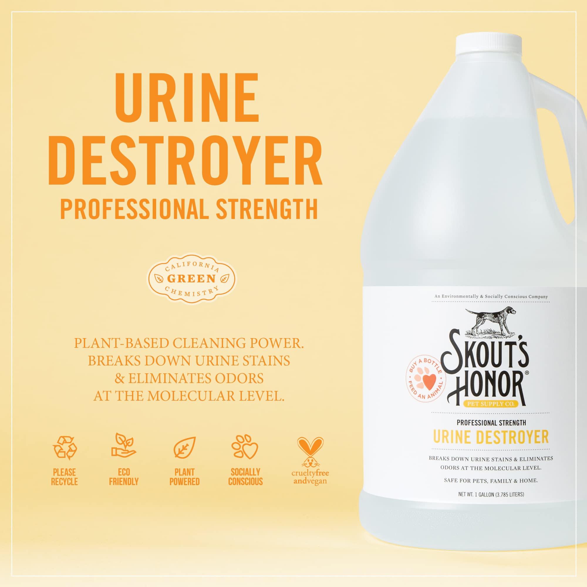 Skout'S Honor Dog Urine Destroyer - Professional Strength, Plant-Powered, Cruelty-Free Urine Eliminator For Carpets And Indoor Living Spaces, 128 Oz.