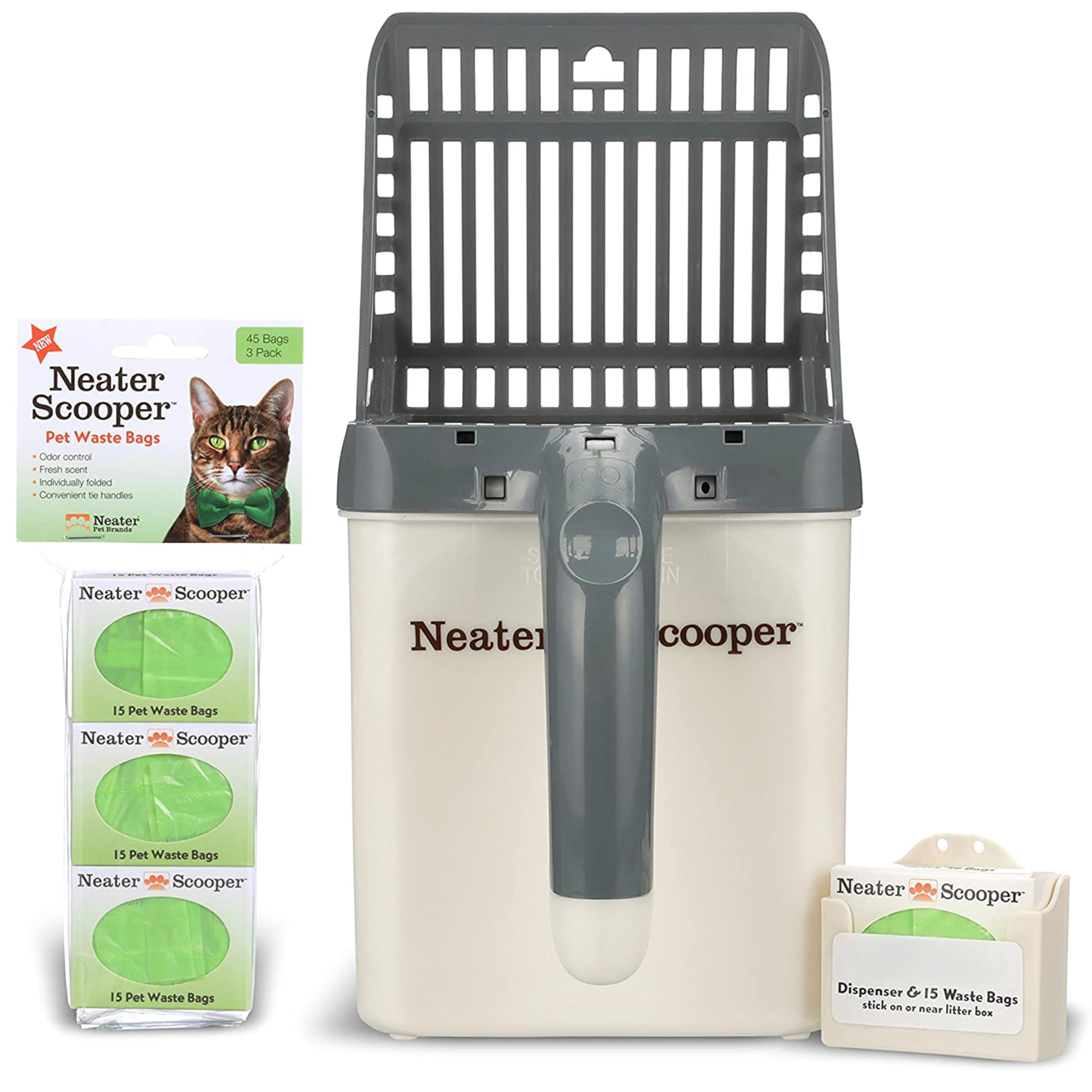 Neater Pets Neater Scooper Standard Cat Litter Scoop, 60 Refill Bags - Mess-Free Cat Litter Scooper with Bag, Spill-Proof Kitty 
