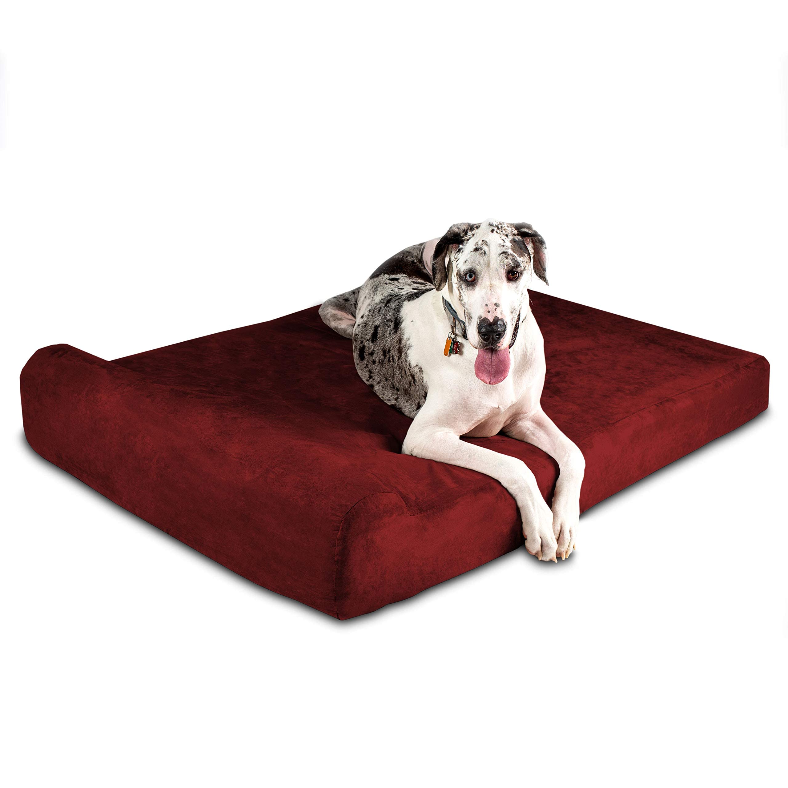 Barker Beds Headrest Giant Dog Bed (Giant, Burgundy) - 7'' Thick Soft & Comfortable Orthopedic Cushion - Big Dog Bed - Durable &