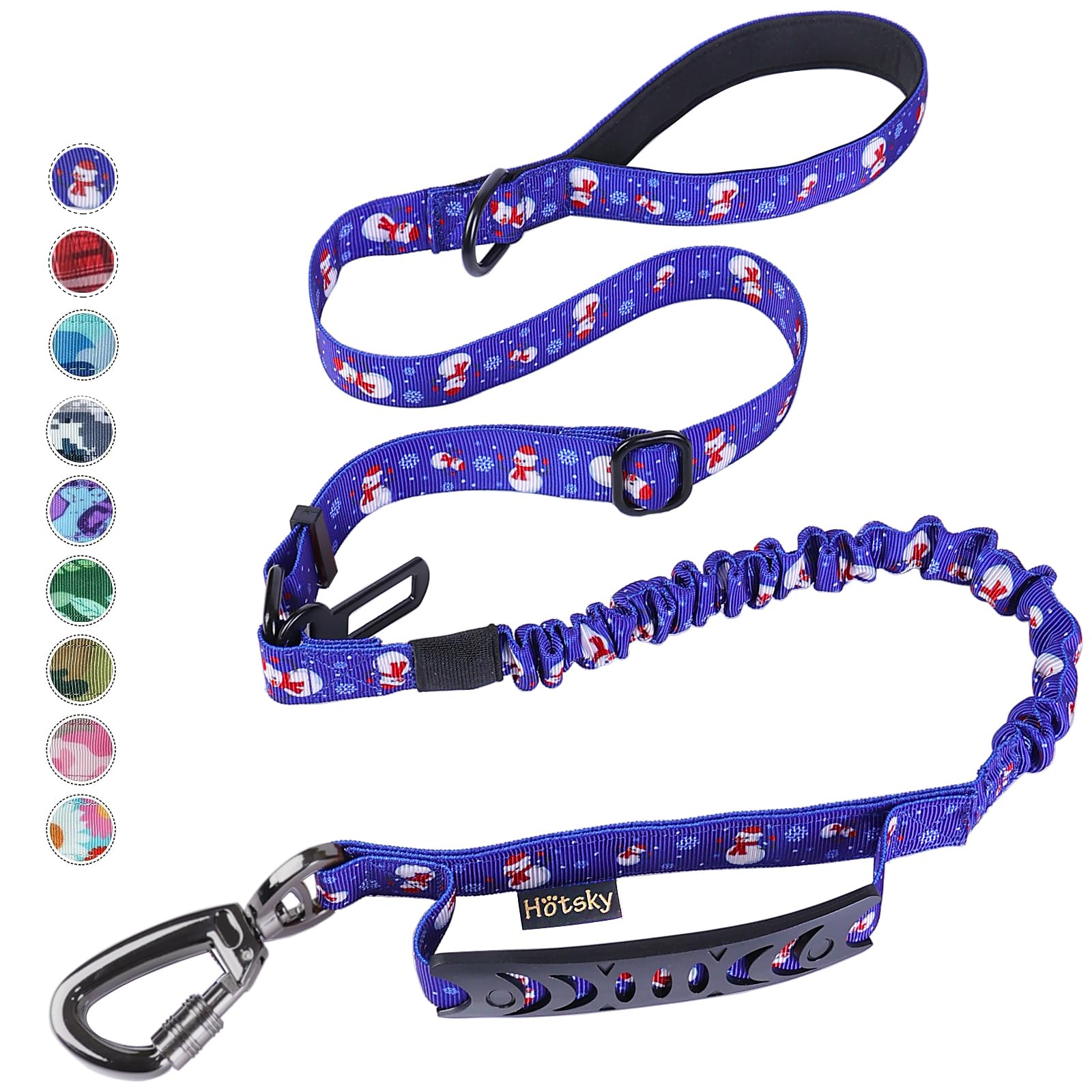 Hotsky Christmas Dog Leash Heavy Duty, Tactical Bungee Dog Leash With Car Seat Belt And Dual Handle For Medium Large Dogs, 4-6Ft Adjustable Shock Absorbing Strong Dog Leash For Training,Sapphire Blue
