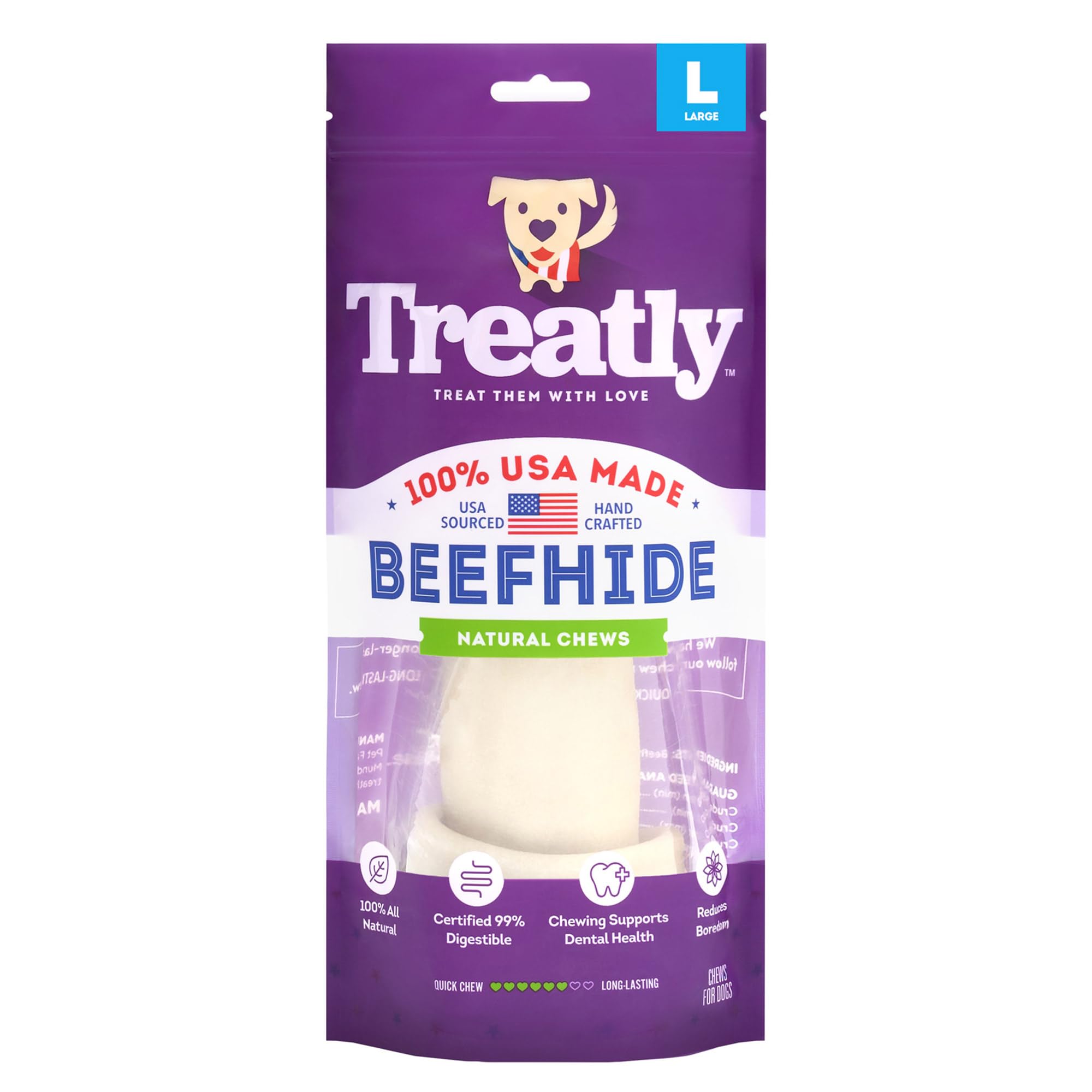 Treatly USA Beefhide Bones 9-10 Dog Chew Treats - Natural Flavor, 1 Count/1 Pack