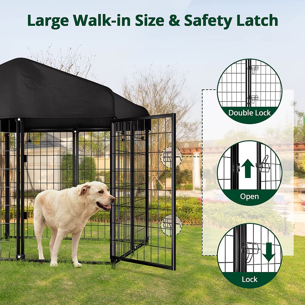 PawGiant Dog Kennel Outdoor Dog House with Roof Waterproof Cover for Medium to Small Dog Outside 4ft x 4ft x 4.5ft, Dog Enclosur