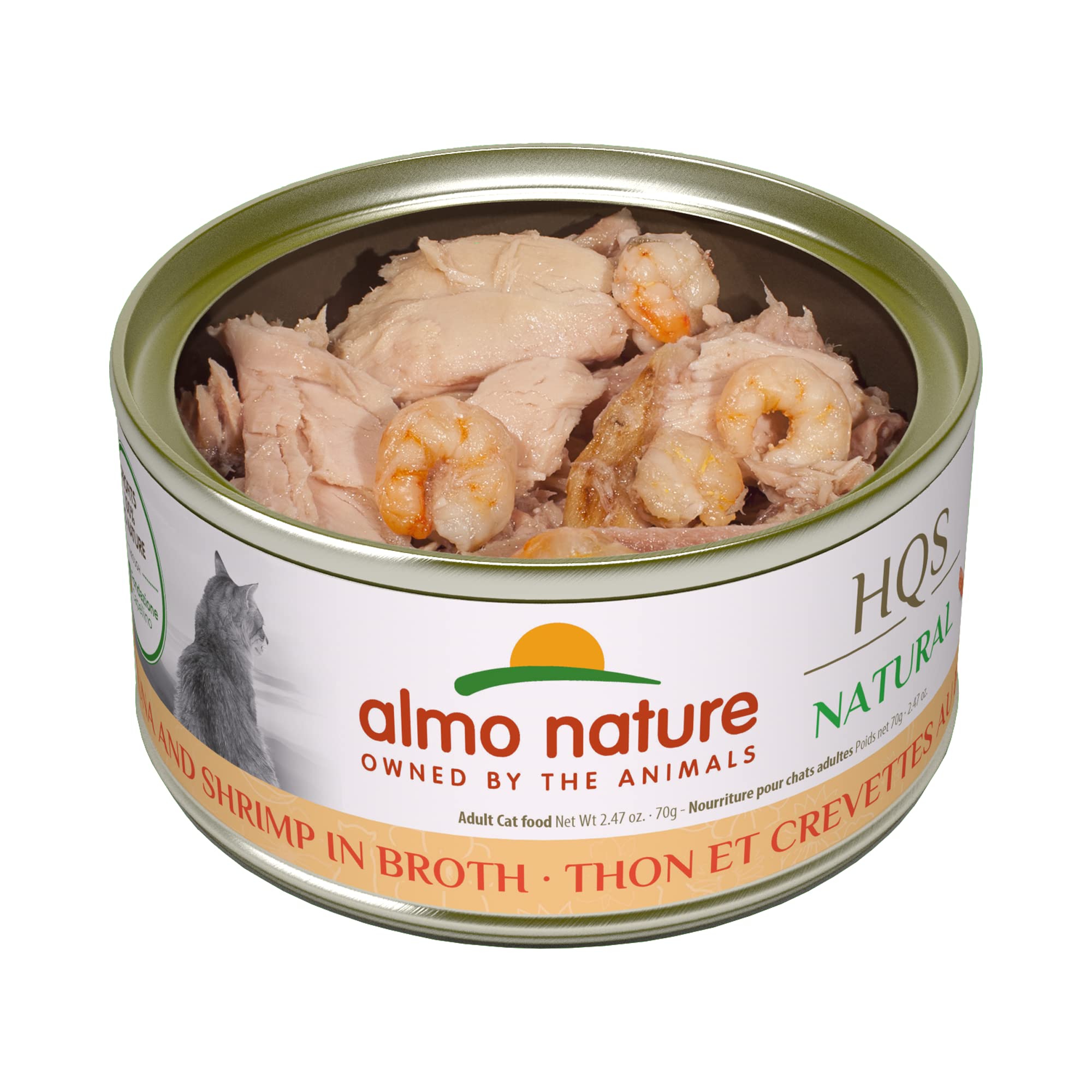 almo nature HQS Natural Wet Cat Food Tuna and Shrimp in Broth, Grain-Free, 2.47 oz (Pack of 24)