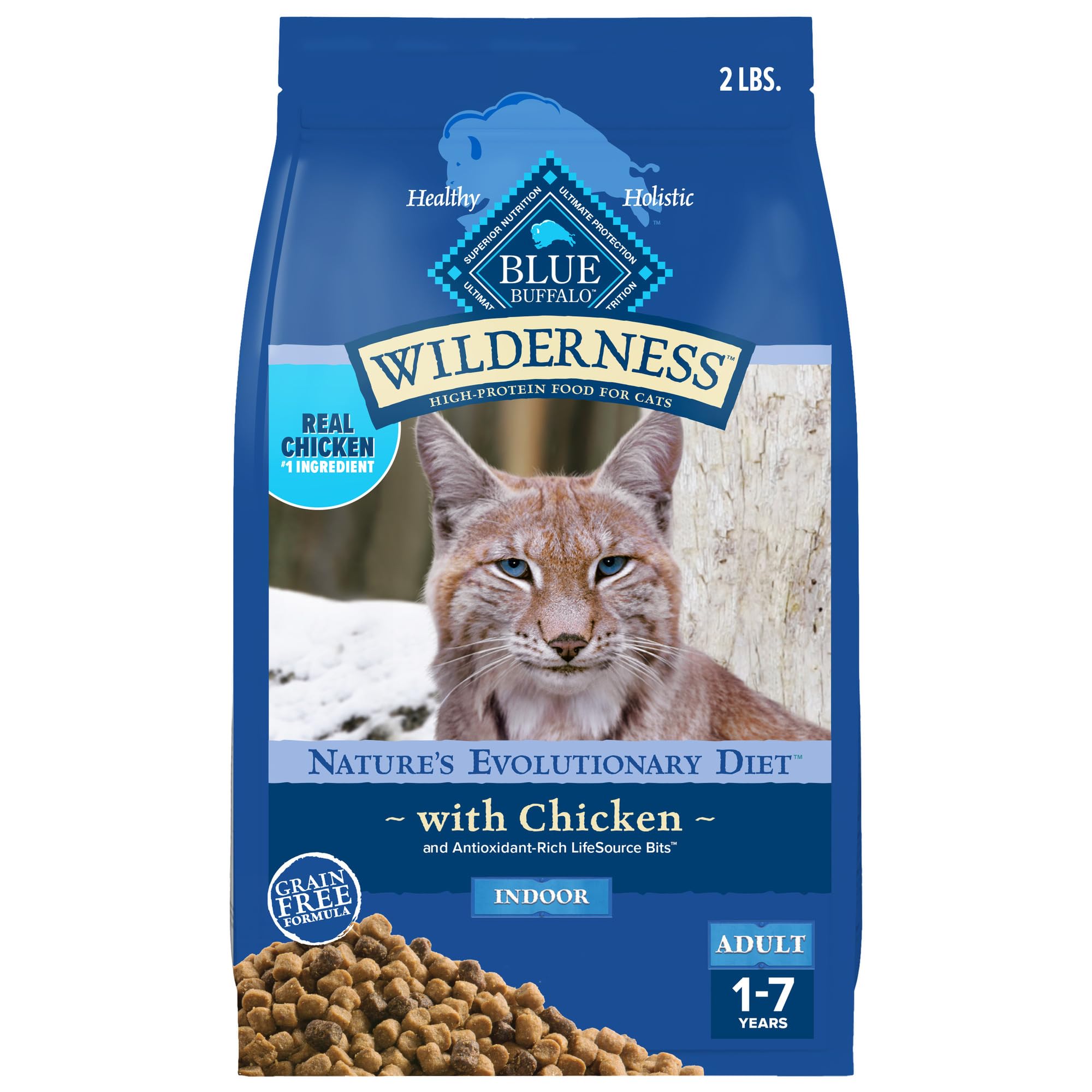 Blue Buffalo Wilderness Natures Evolutionary Diet High-Protein, Grain-Free Natural Dry Food for Adult Cats, Chicken, 2-lb. Bag