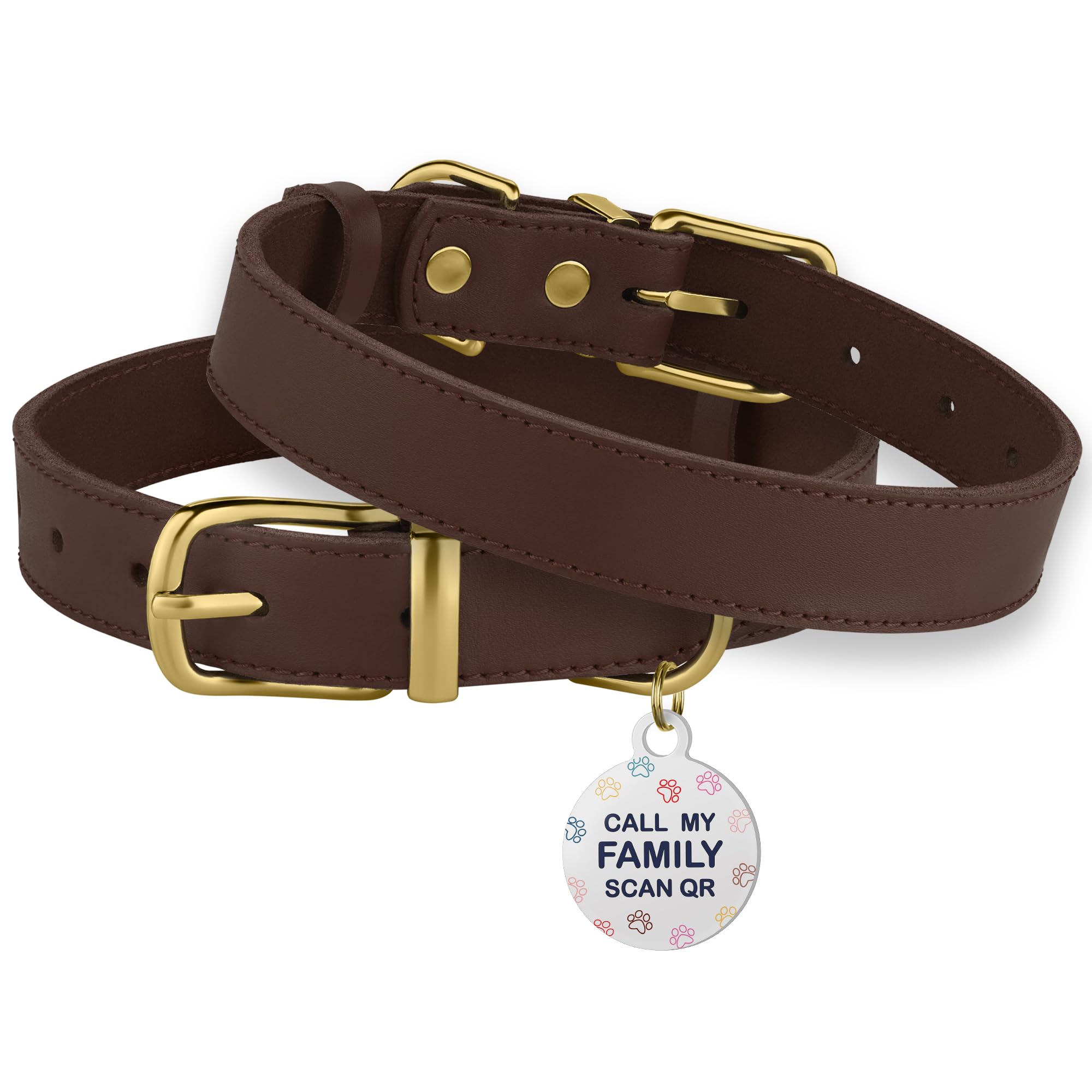 Bronzedog Leather Dog Collar With Qr Id Tag Basic Pet Collars For Small Mini Dogs Cats Puppies (7-9 Inch (Pack Of 1), Dark Brown