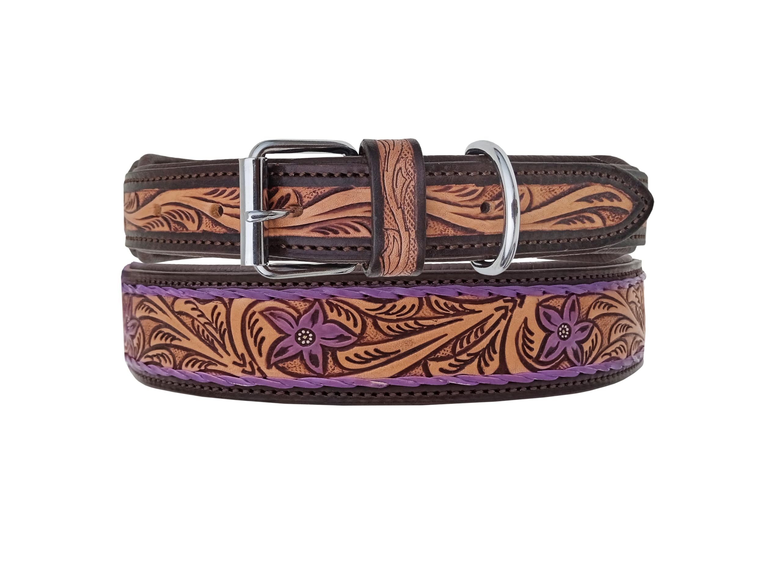 Leather Dog Collar Small Size Western Style Heavy Duty Hand Tooled Adjustable Padded Soft For Small Puppies And Big Dogs 10Ab140