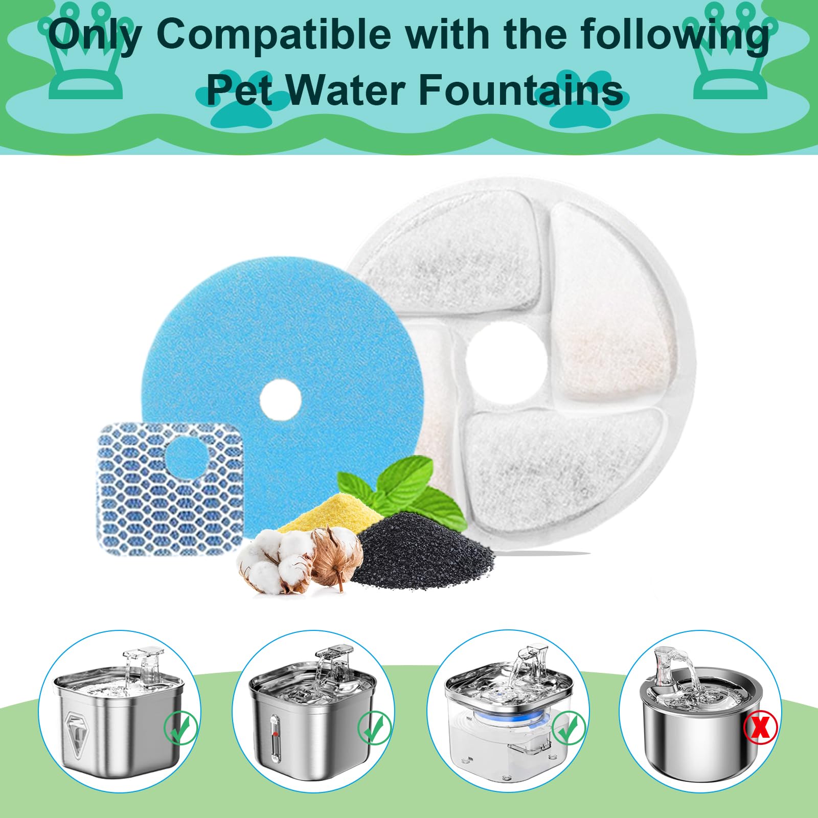 Cat Water Fountain Filter,Cat Fountain Filters Replacement For Square 2.2L/73Oz Stainless Steel Pet Water Fountain,5 Pack Pet Fo