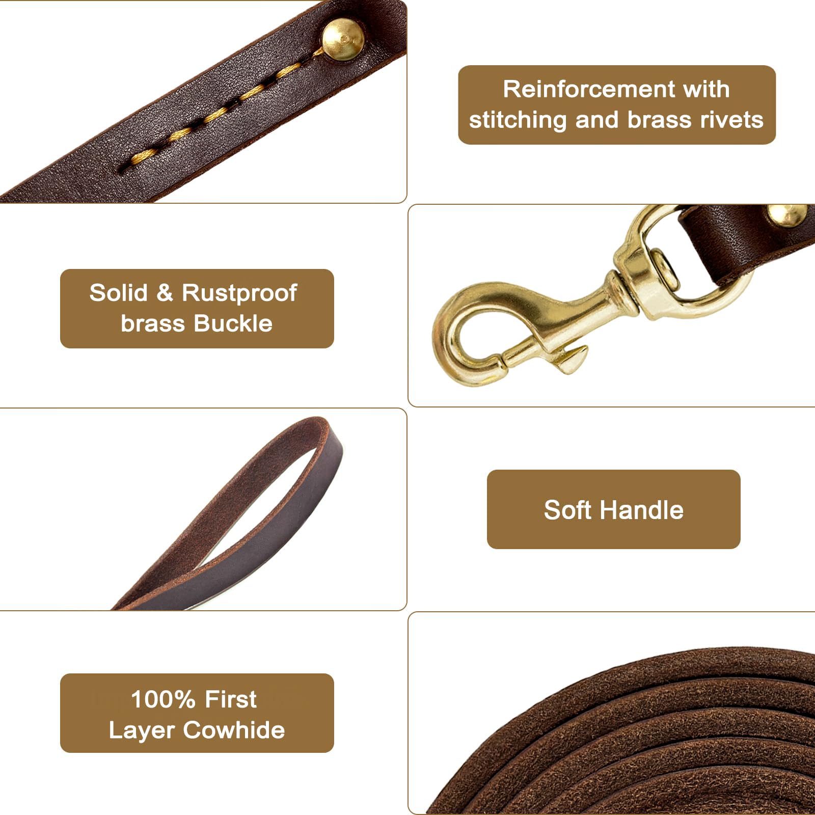 Guiding Star Leather Dog Leash 4Ft, Dog Leashes For Large Dogs Heavy Duty, Soft Handmade Leather Training Leash For Small & Medi
