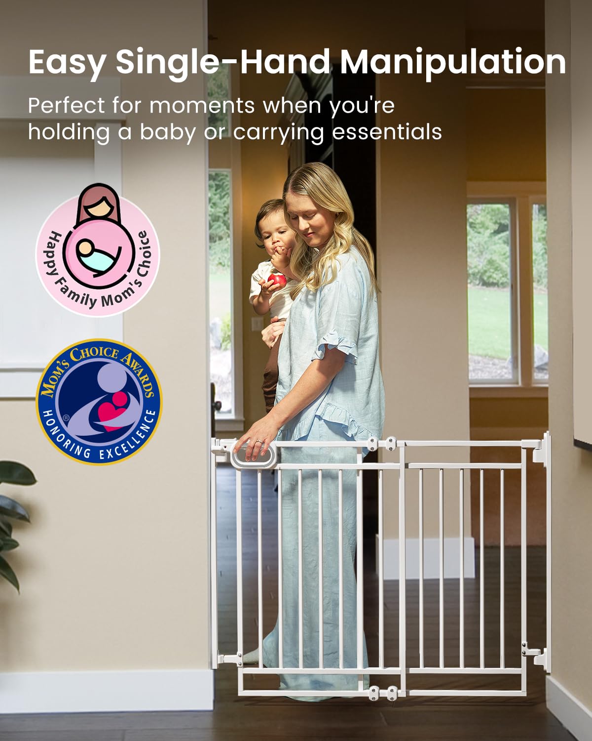 Mom's Choice GROWNSY Baby Gate No Bottom Bar, Adjustable Width 26    to 36    for Child and Pet, Dog Gate with Auto-Close & One-